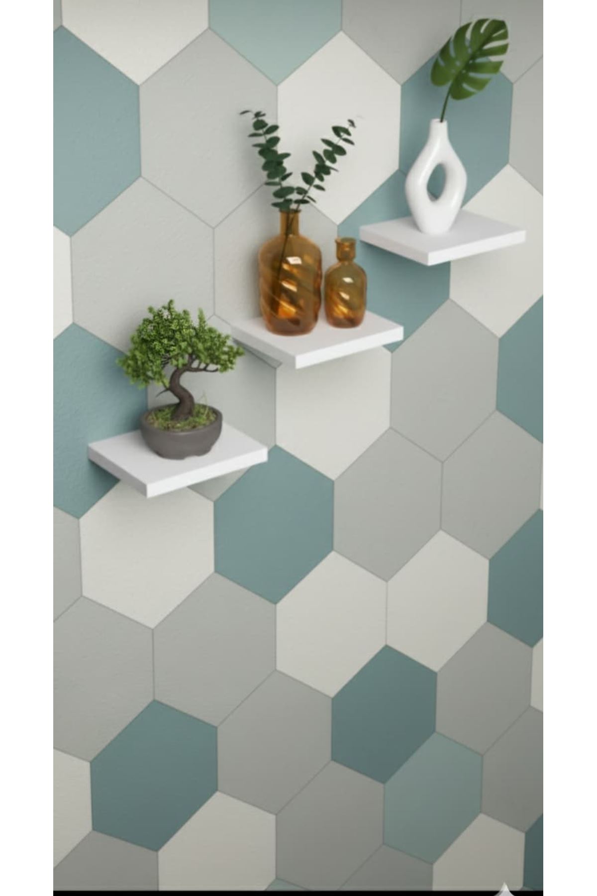 Dekoratif Duvar Rafı 3'LÜ  Kare 15 X 15 