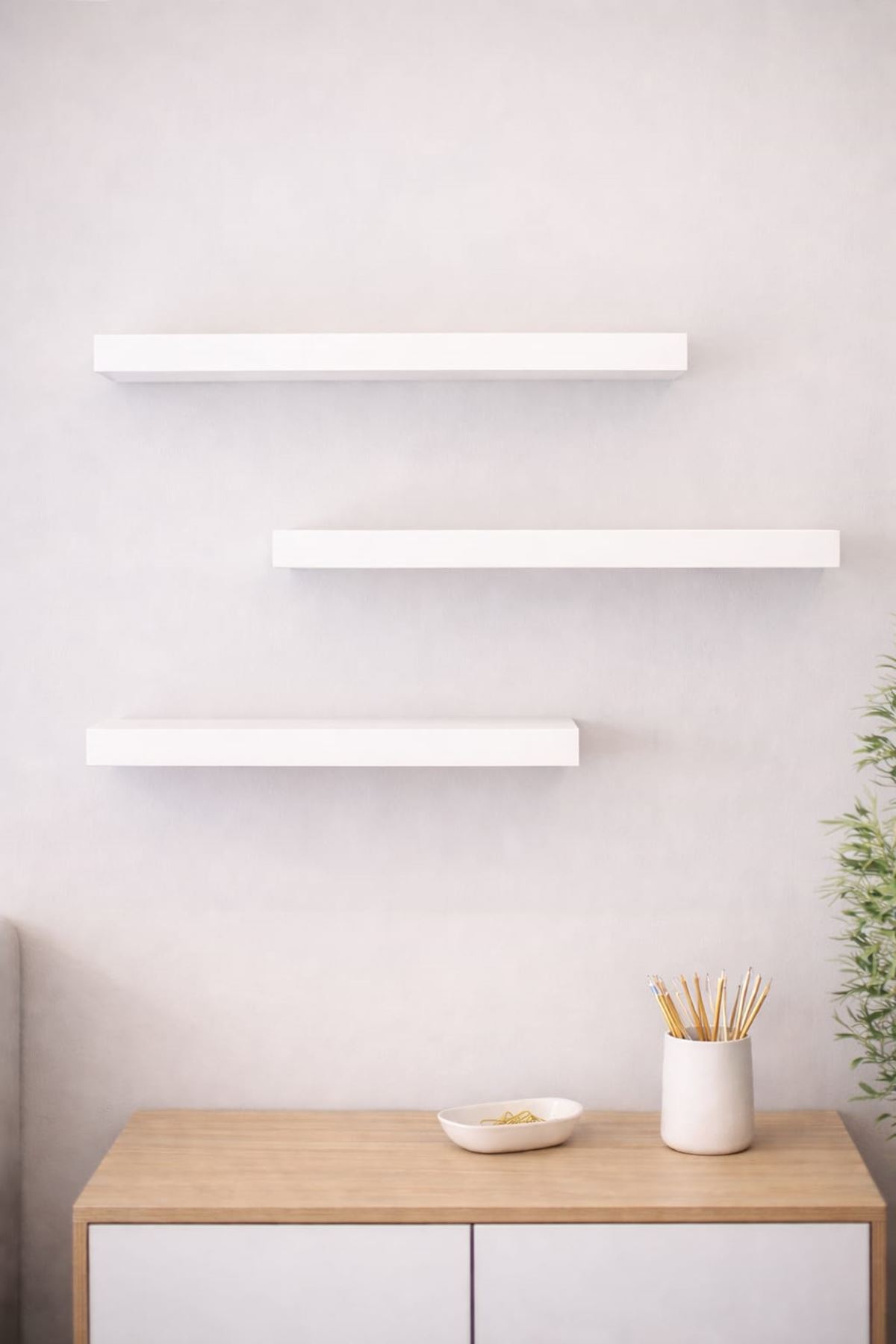 Beyaz Uçan Duvar Rafı 3lü Set Gizli Raf 15cm x 40cm 