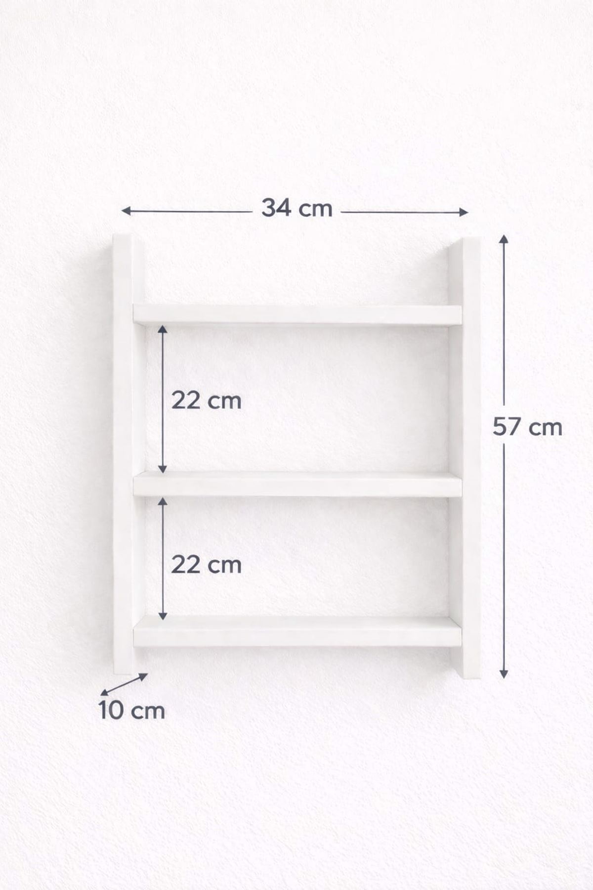 3 Katlı Duvar Rafı - Mutfak ve Kitaplık Rafı BEYAZ 