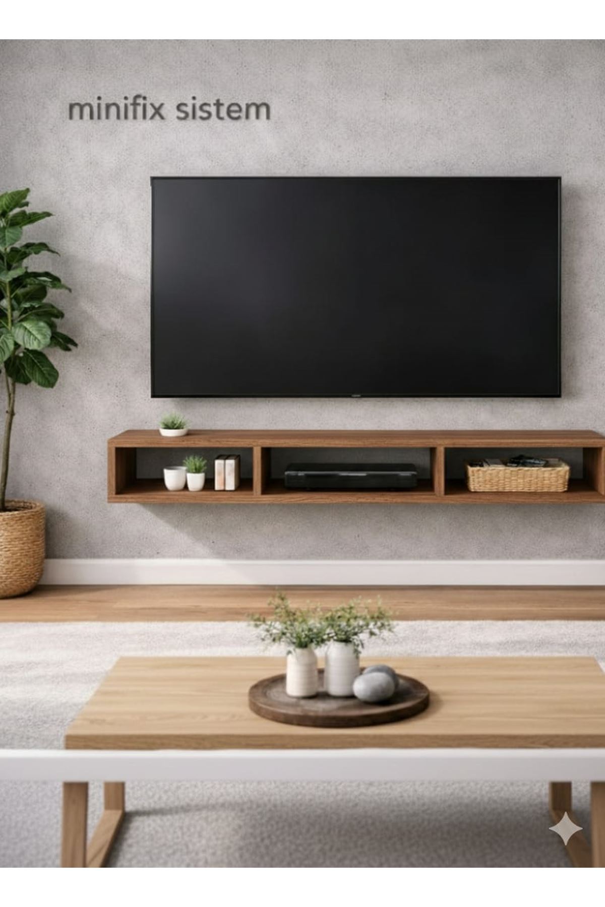 Dekoratif Raflı Duvar Tv Ünitesi  Üç Bölmeli Barok