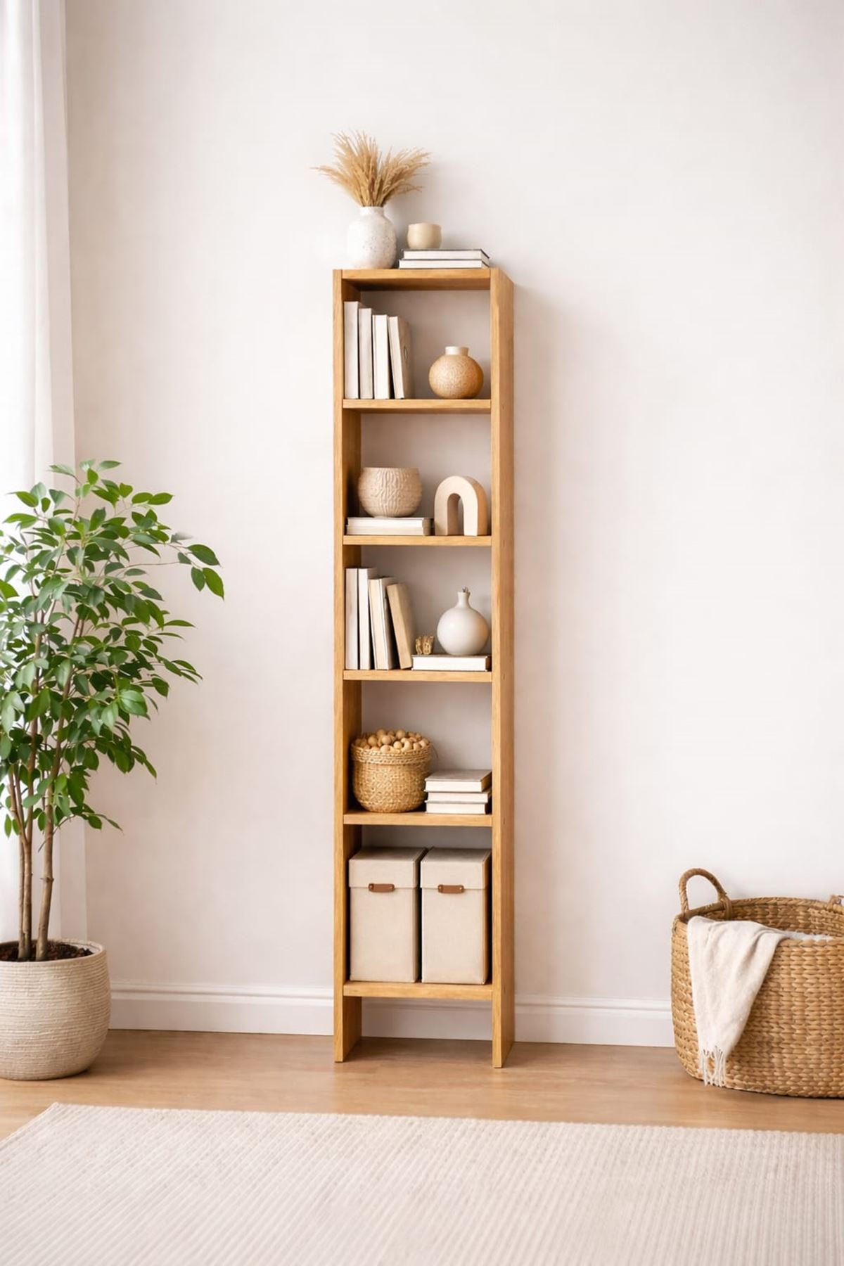 6 Raflı Dekoratif Kitaplık ATLANTIK ÇAM  Kitaplık Ofis Kitaplığı Dolap Kitap Rafı