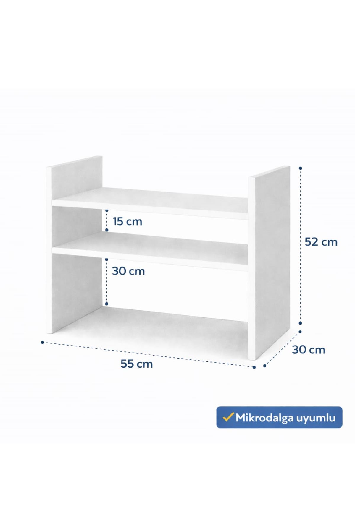 Beyaz Tezgah Üstü Raf - Fırın, Mikrodalga Organizer Düzenleyici -Çok Amaçlı Raf