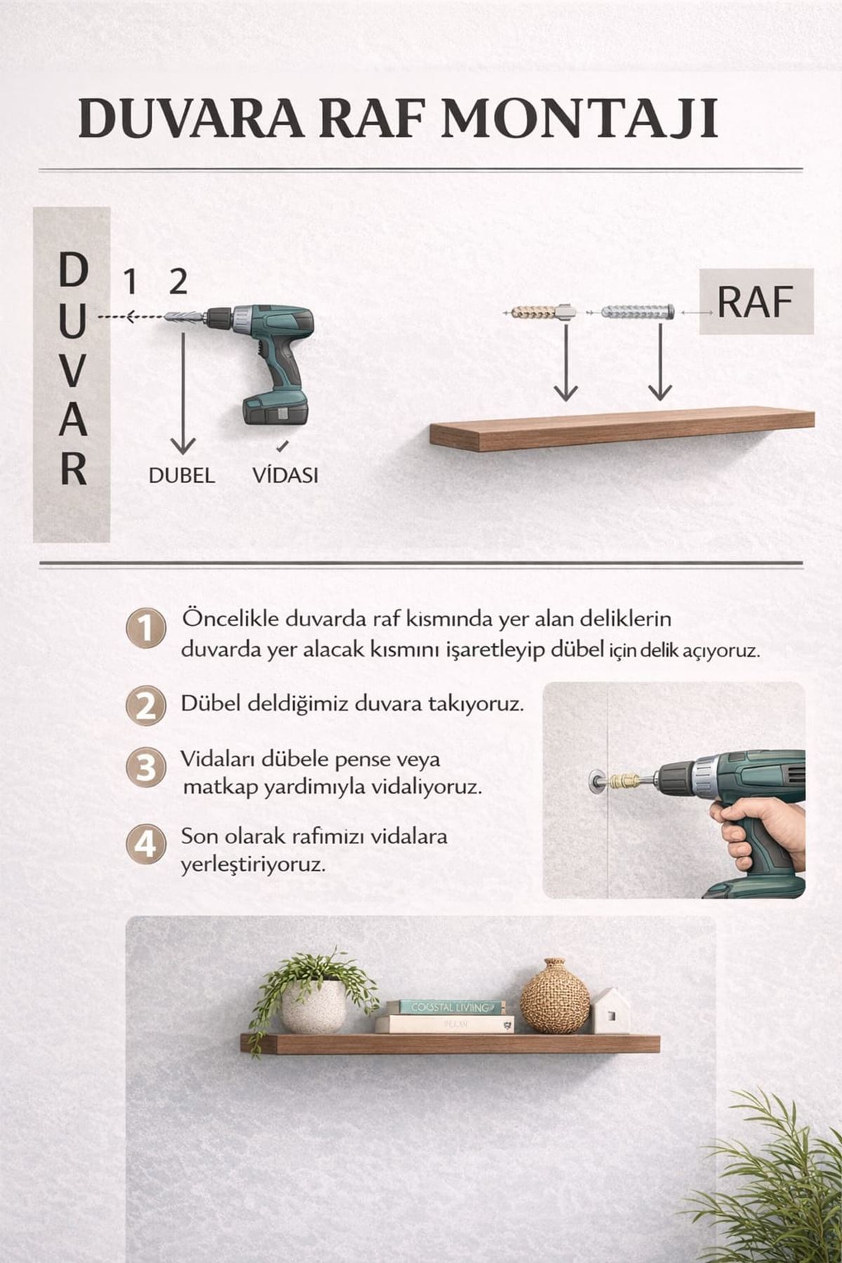 Tekli Uçan Duvar Rafı Set Gizli Raf- Barok - 30 mm 