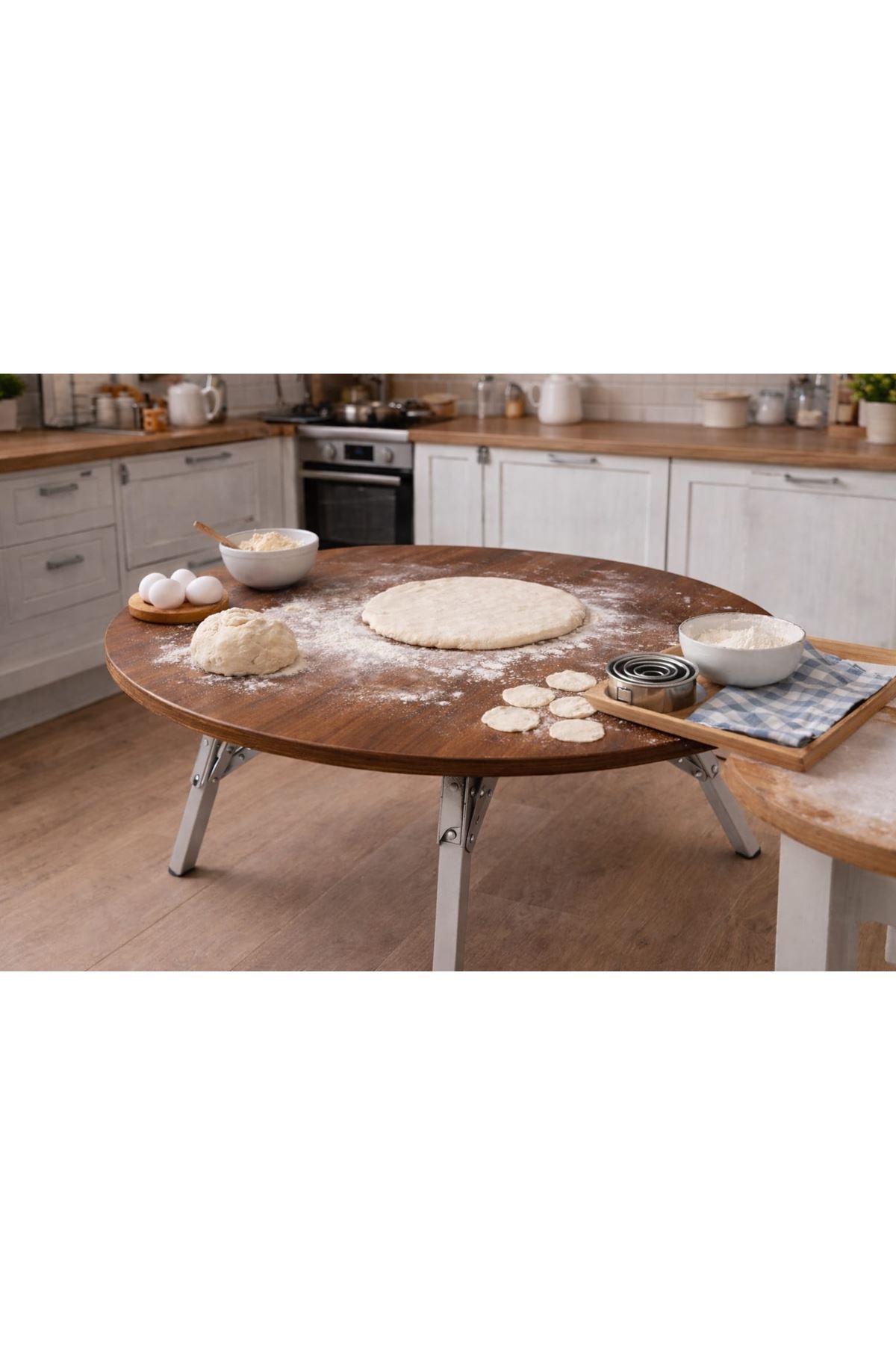 Katlanabilir Yer Sofrası Hamur Açma Tahtası Oyun Masası- Ceviz