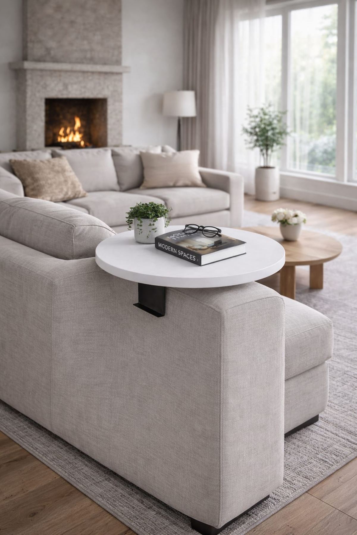 Yan Sehpa Ayarlanabilir Tepsi Dekoratif Modern Tepsi Beyaz