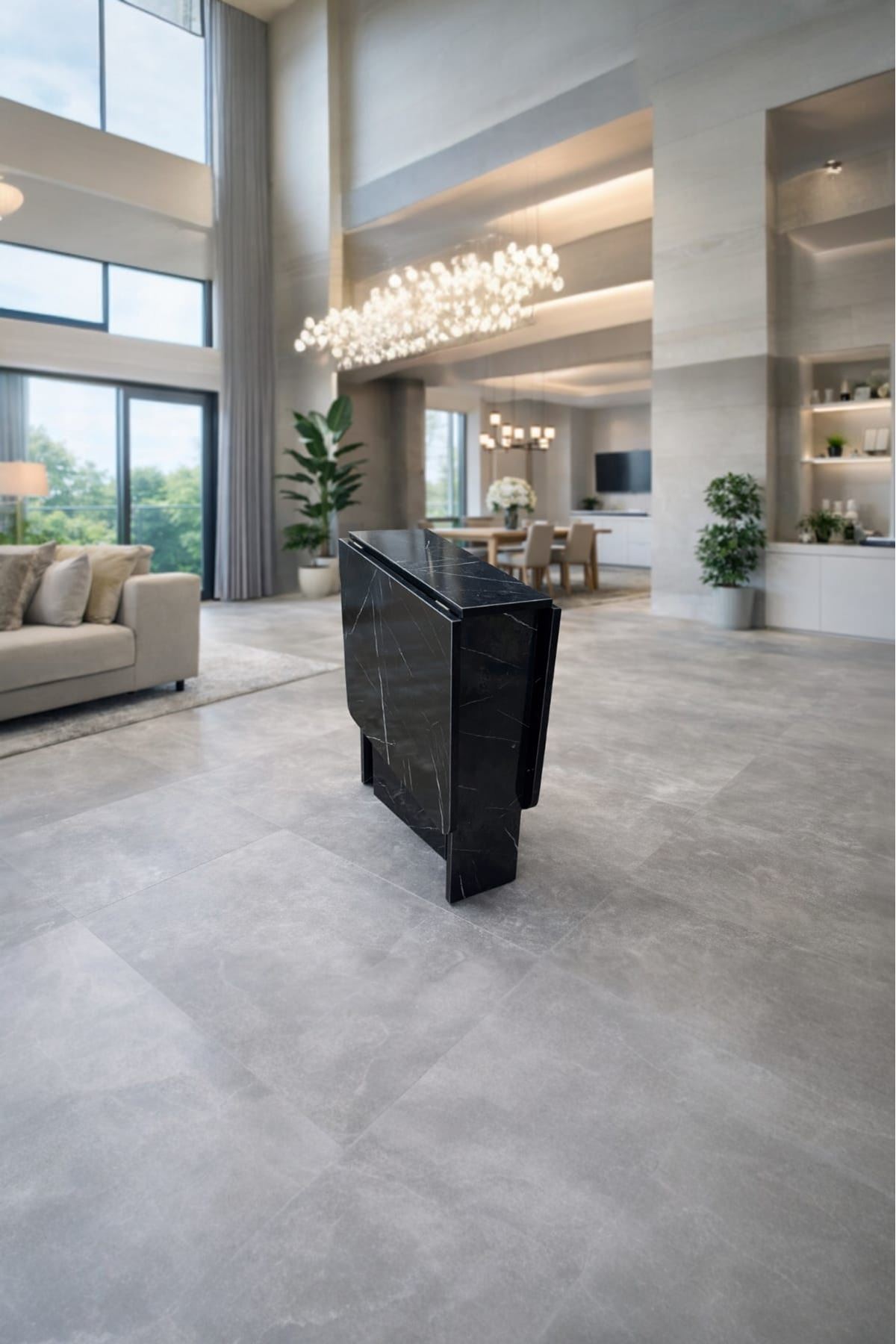 Demonte Pratik Açılır Kapanır Kanatlı Masa - Yemek Masası Siyah Mermer