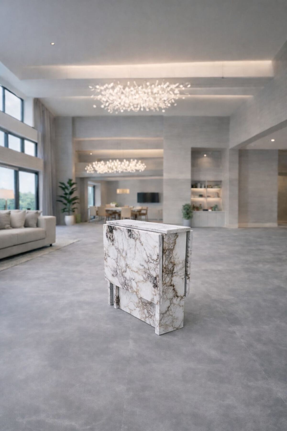 Demonte Pratik Açılır Kapanır Kanatlı Masa - Yemek Masası Beyaz Mermer