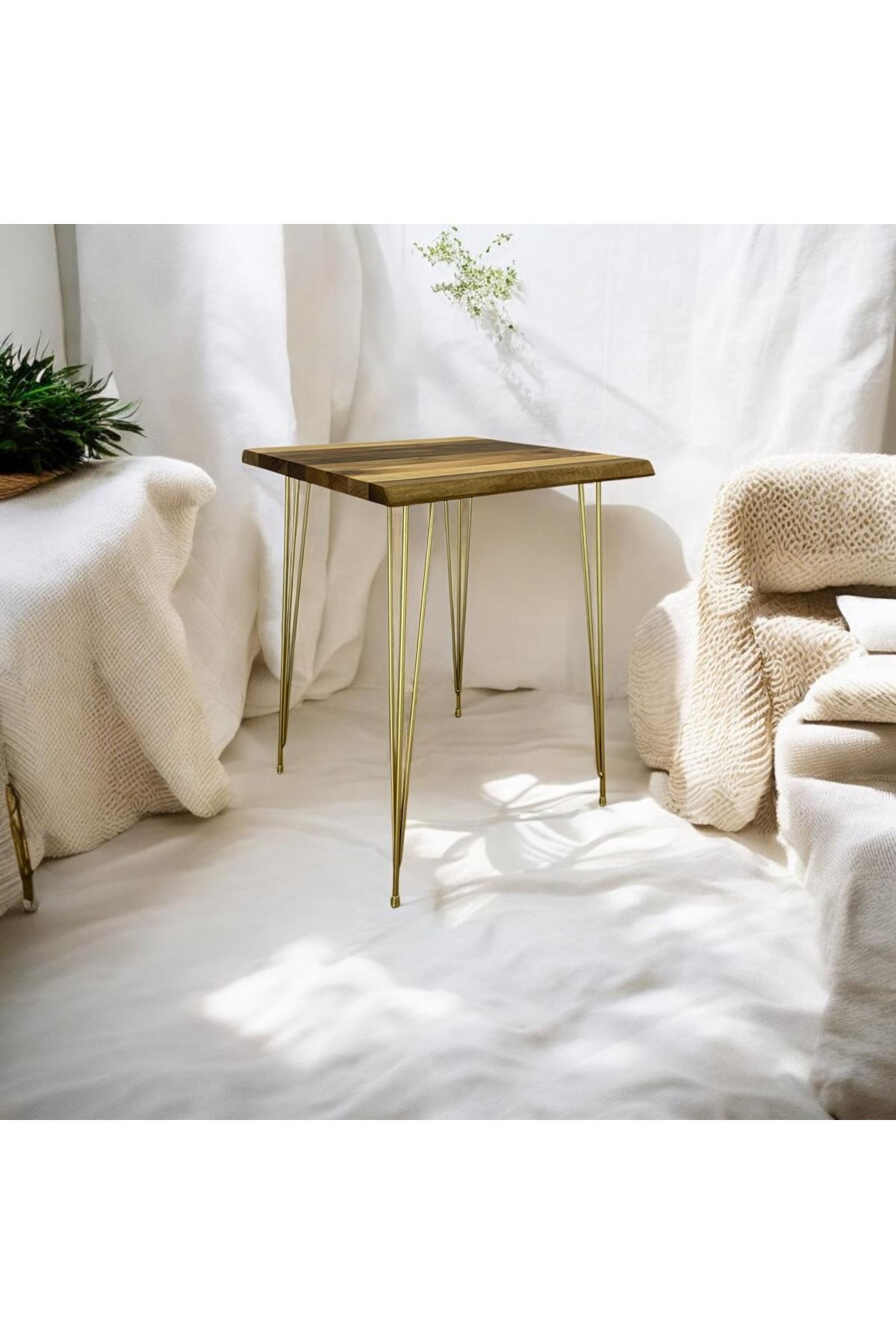 Ceviz Ahşap Yan Sehpa Firkete Ayaklı ( ALTIN AYAKLI )