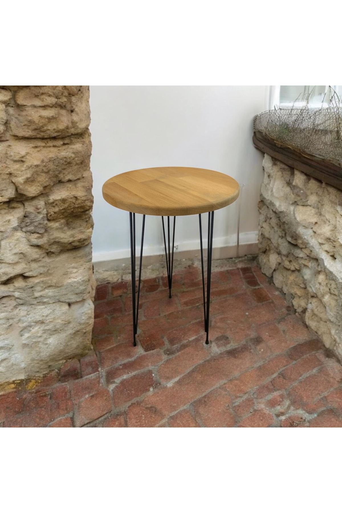 Masif Panel Ahşap Yan Sehpa Firkete Ayaklı