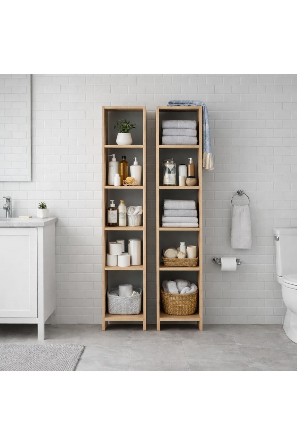 2'li 6 Raflı Dekoratif Kitaplık Atlantik Çam Kitaplık Ofis Kitaplığı Dolap Kitap Rafı