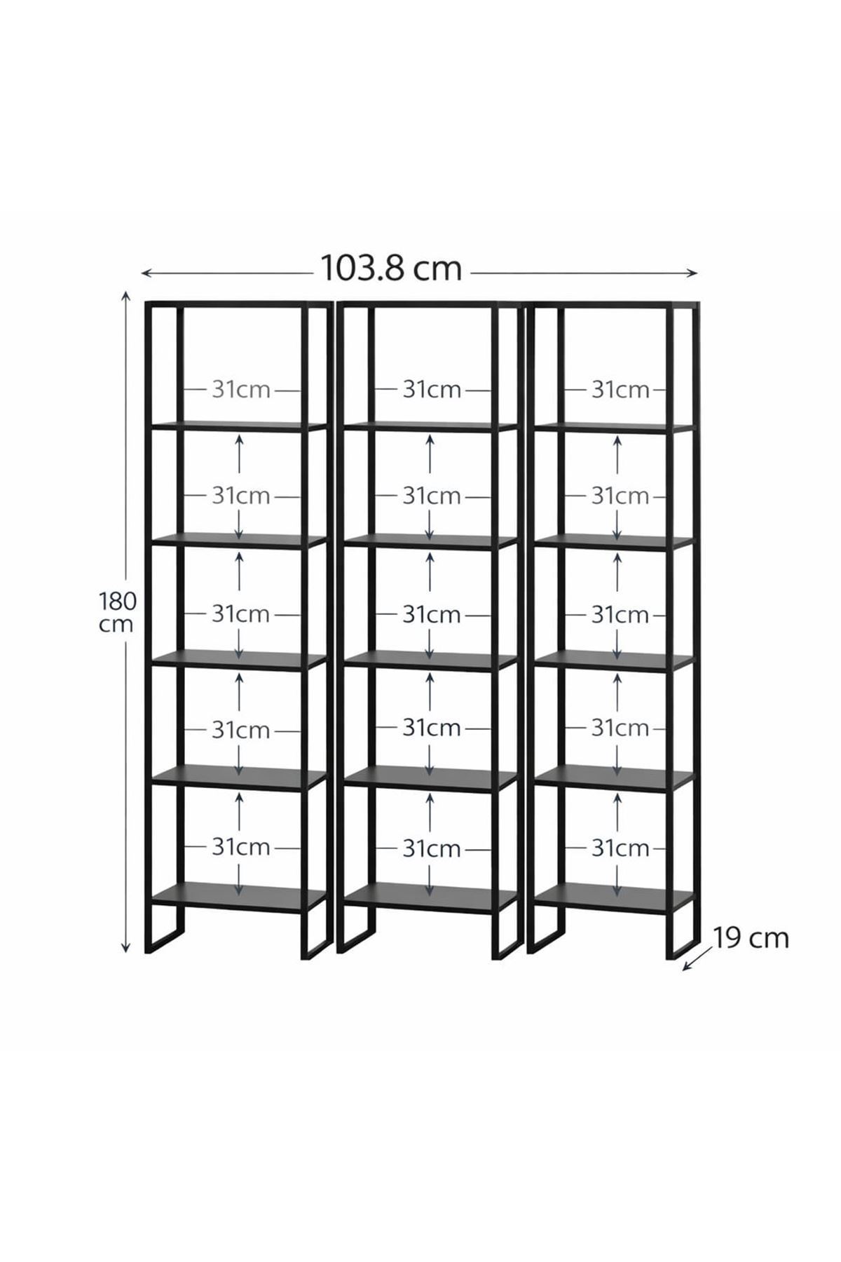 3'lü 6 Raflı Dekoratif Kitaplık Atlantik Çam Kitaplık Ofis Kitaplığı Dolap Kitap Rafı