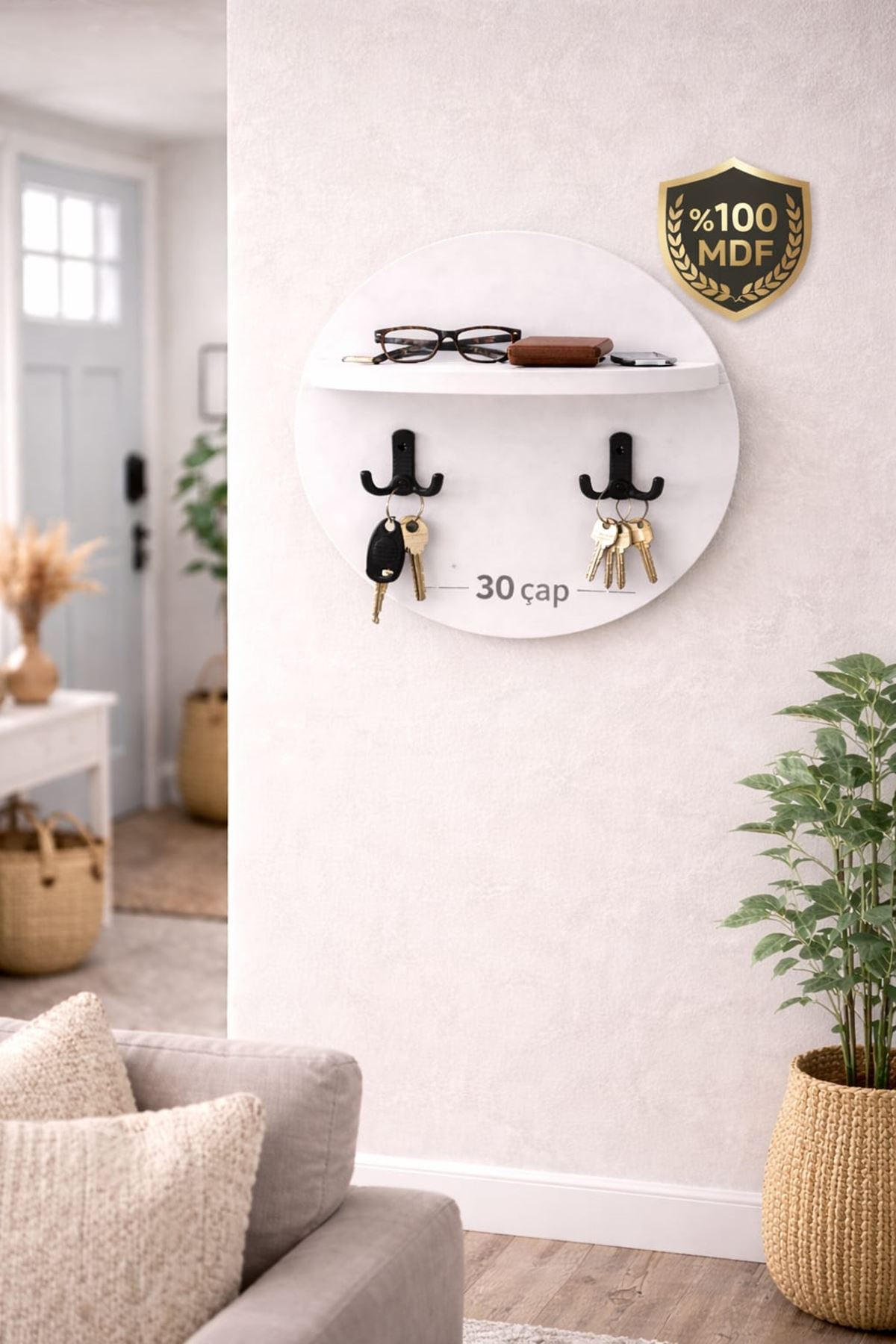 2 ASKILIKLI DUVAR RAFI -ANAHTARLIK- BÖLMELİ