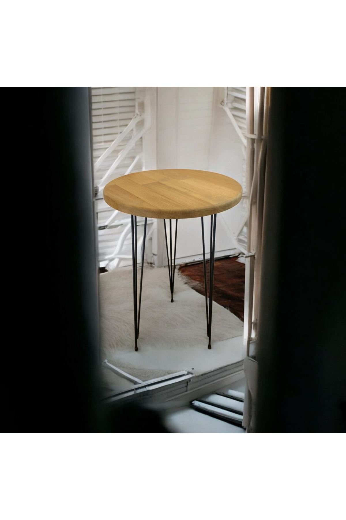 Masif Panel Ahşap Yan Sehpa Firkete Ayaklı