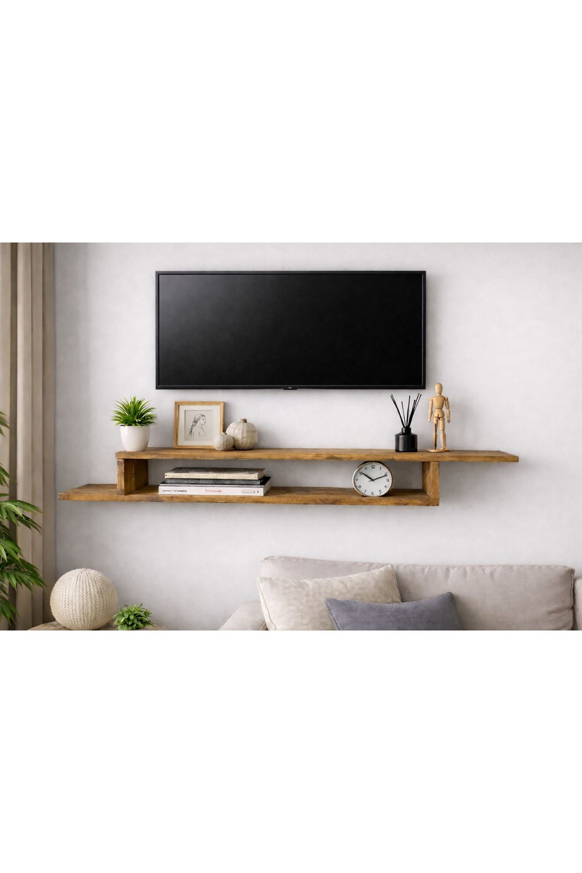 Dekoratif Raflı Duvar Tv Ünitesi  Z Raf Atlantik Çam