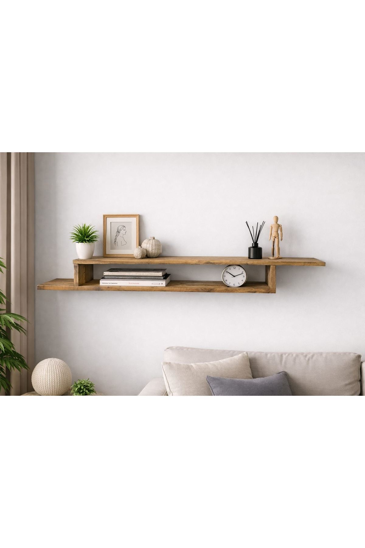 Dekoratif Raflı Duvar Tv Ünitesi  Z Raf Atlantik Çam