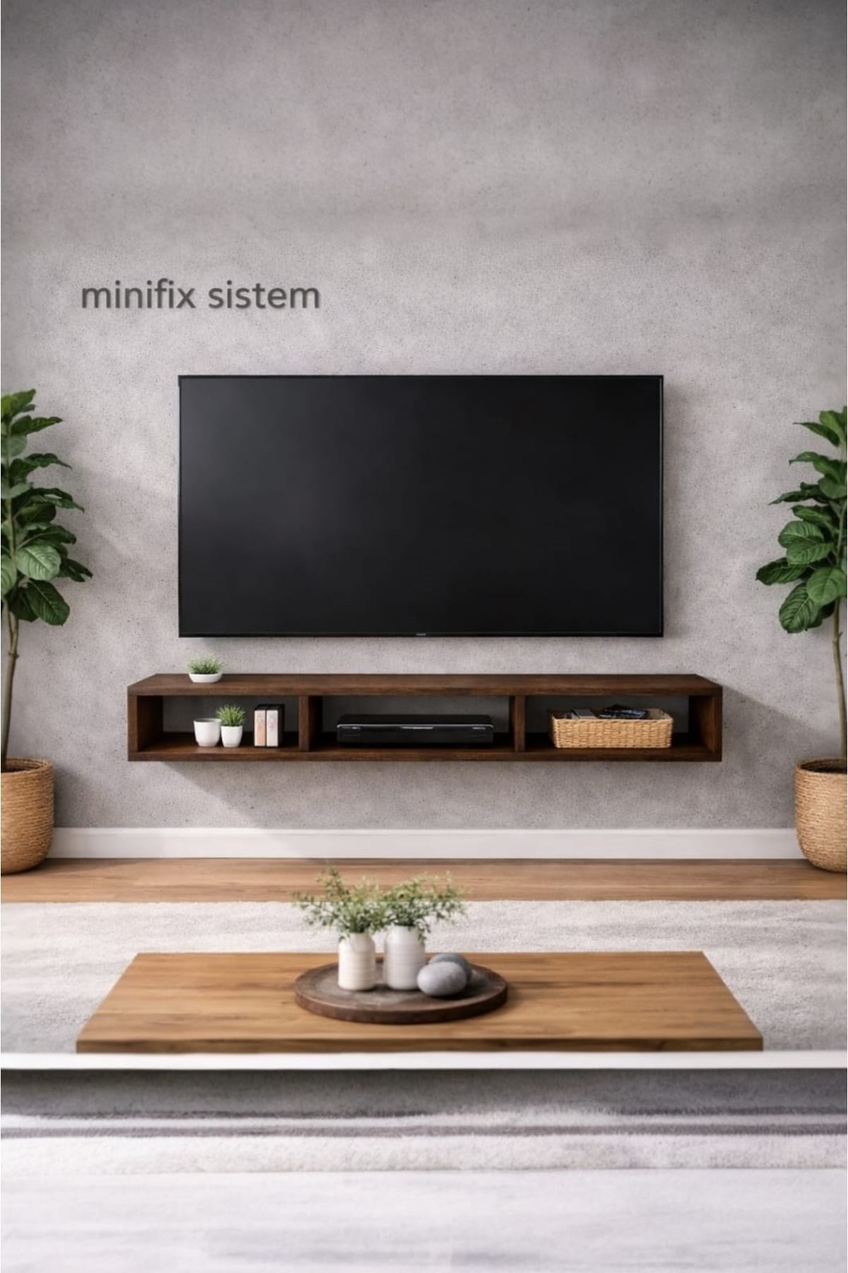 Dekoratif Raflı Duvar Tv Ünitesi  Üç Bölmeli Barok