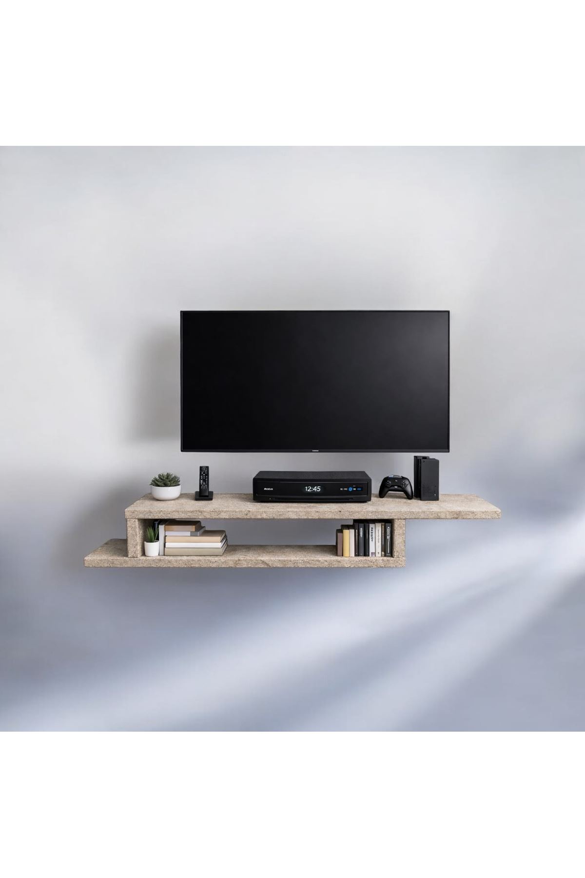 Dekoratif Raflı Duvar Tv Ünitesi  Z Raf Traverten