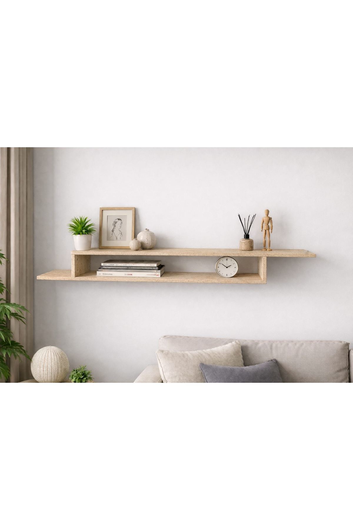 Dekoratif Raflı Duvar Tv Ünitesi  Z Raf Traverten