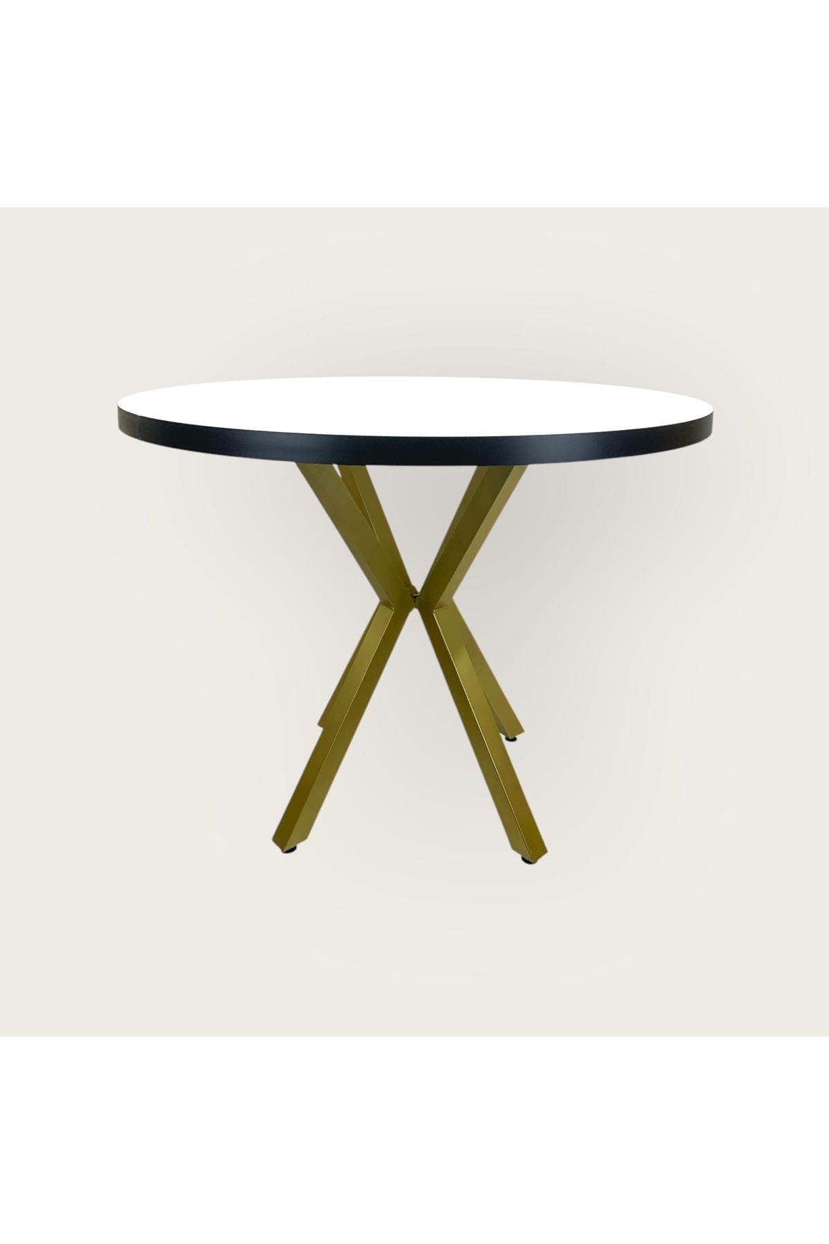 BEYAZ YUVARLAK YEMEK MASASI GOLD RENK AYAK