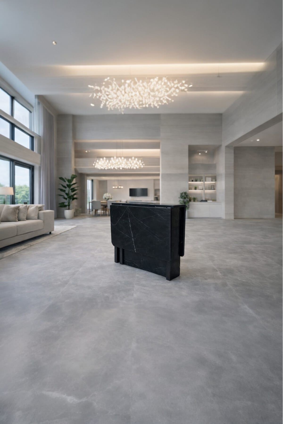 Demonte Pratik Açılır Kapanır Kanatlı Masa - Yemek Masası Siyah Mermer