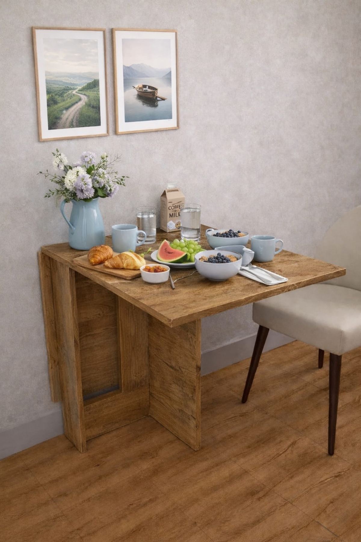 Demonte Pratik Açılır Kapanır Kanatlı Masa - Yemek Masası Atlantik Çam