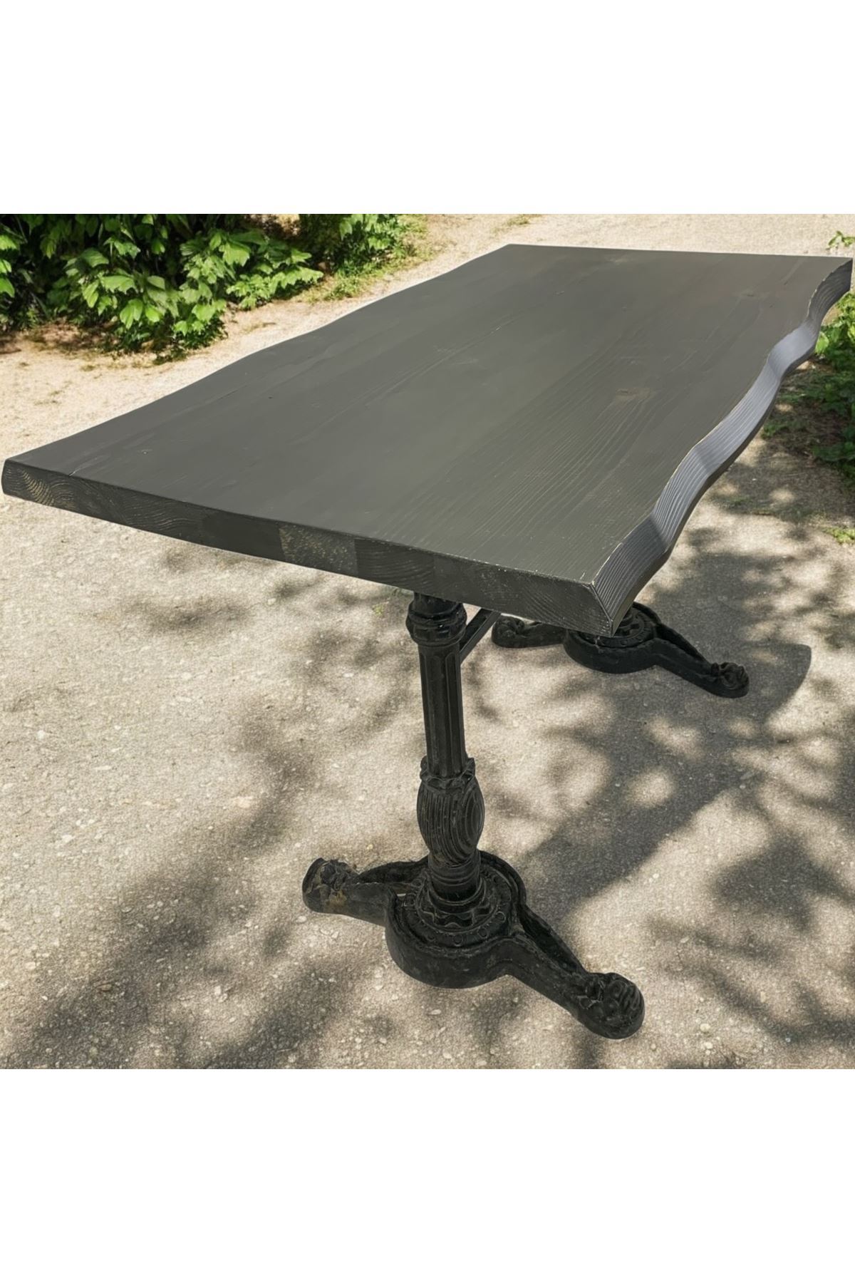 CAFE MASA KÖKNAR Kütük Masa SİYAH ASLAN AYAK 180x90