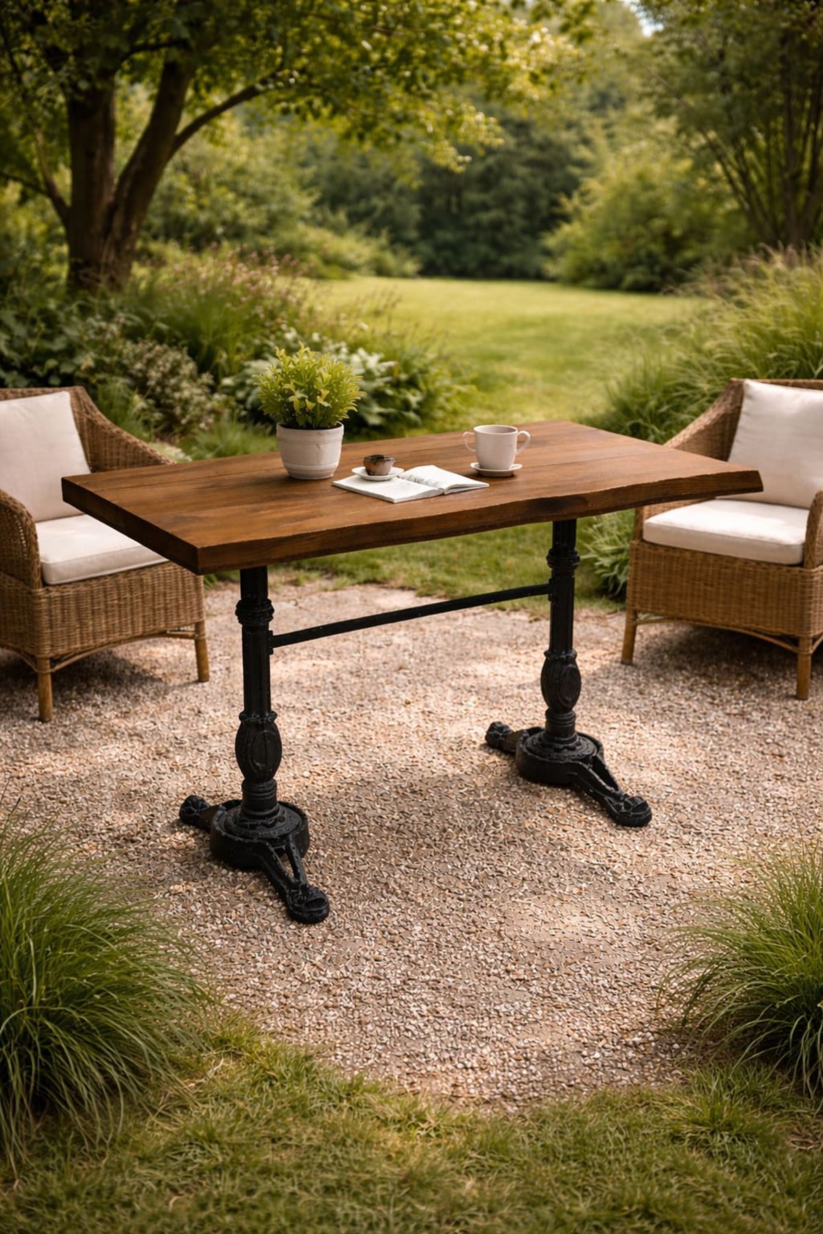 CAFE MASA KÖKNAR Kütük Masa CEVİZ ASLAN AYAK 180x90