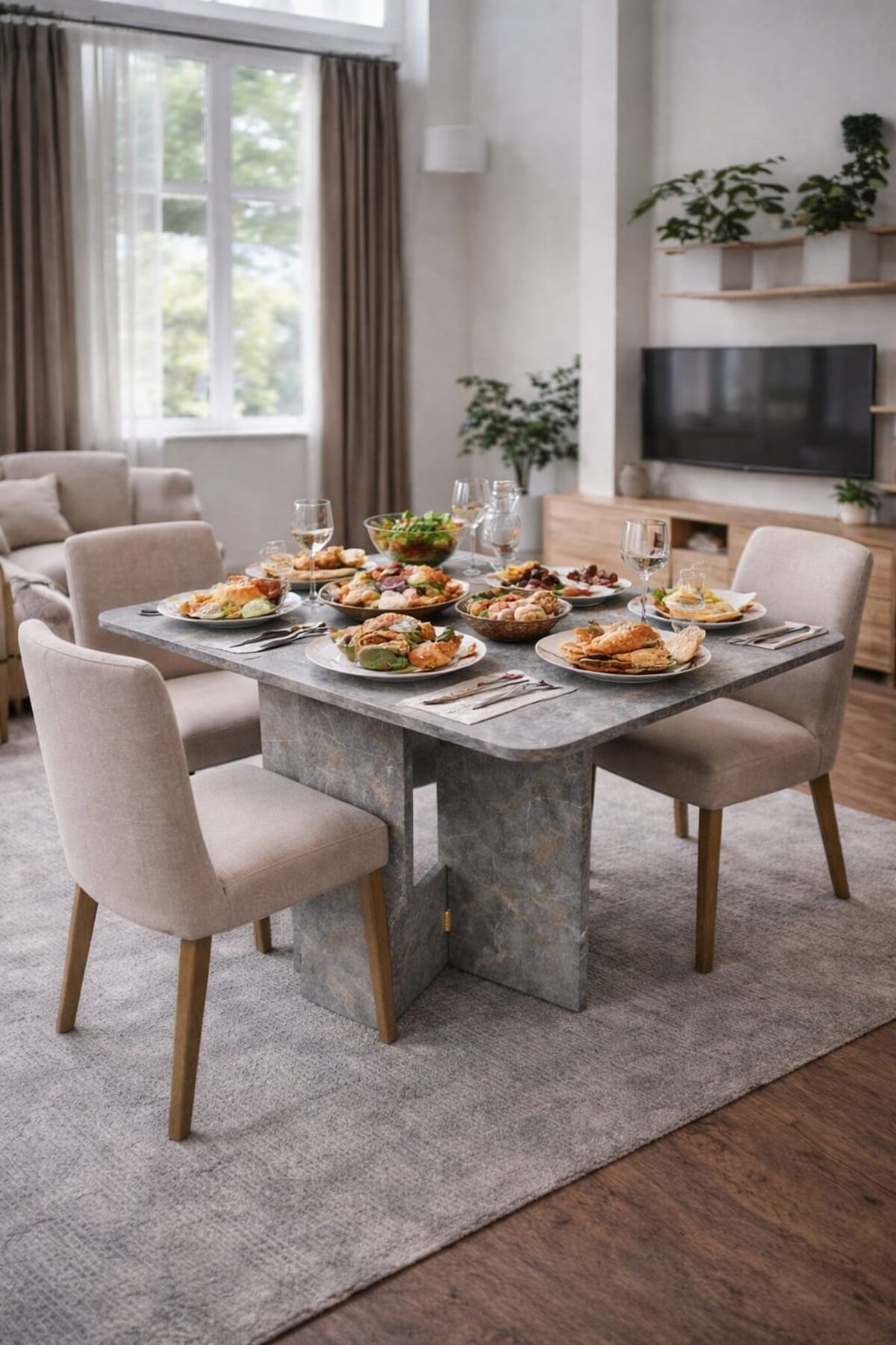 Demonte Pratik Açılır Kapanır Kanatlı Masa - Yemek Masası Gordion