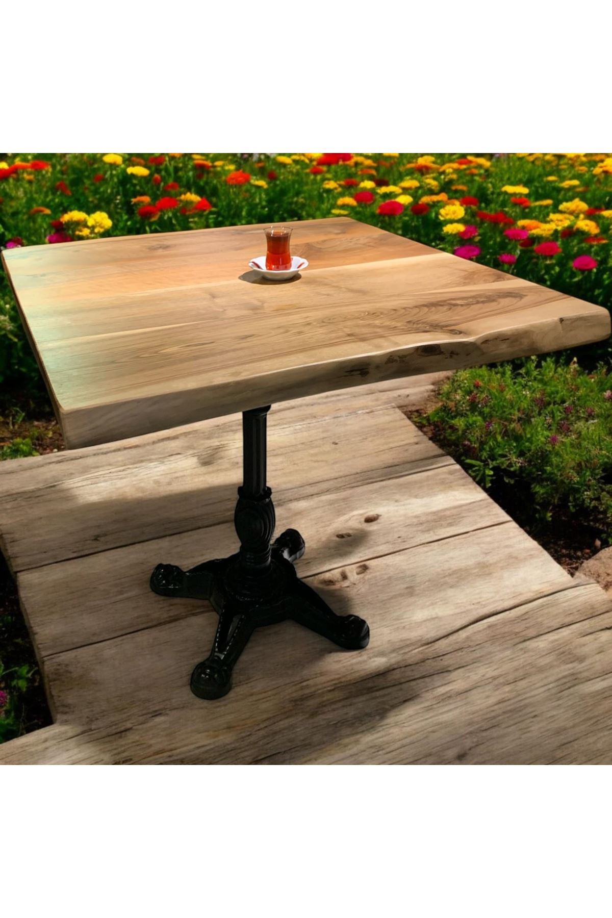CAFE MASA Ahşap Kütük Masa ASLAN AYAK KARE 70x70