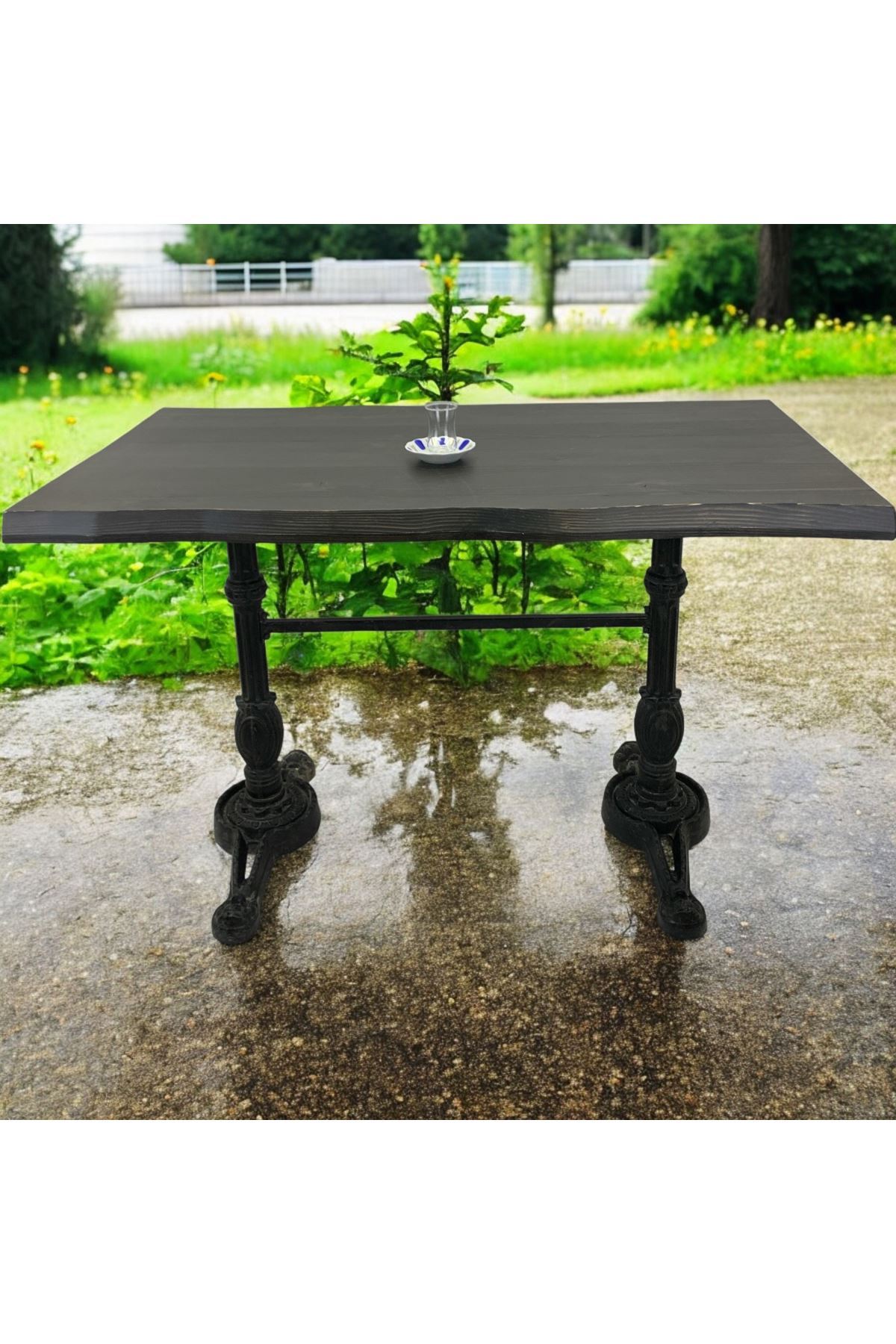 CAFE MASA KÖKNAR Kütük Masa SİYAH ASLAN AYAK 200x100