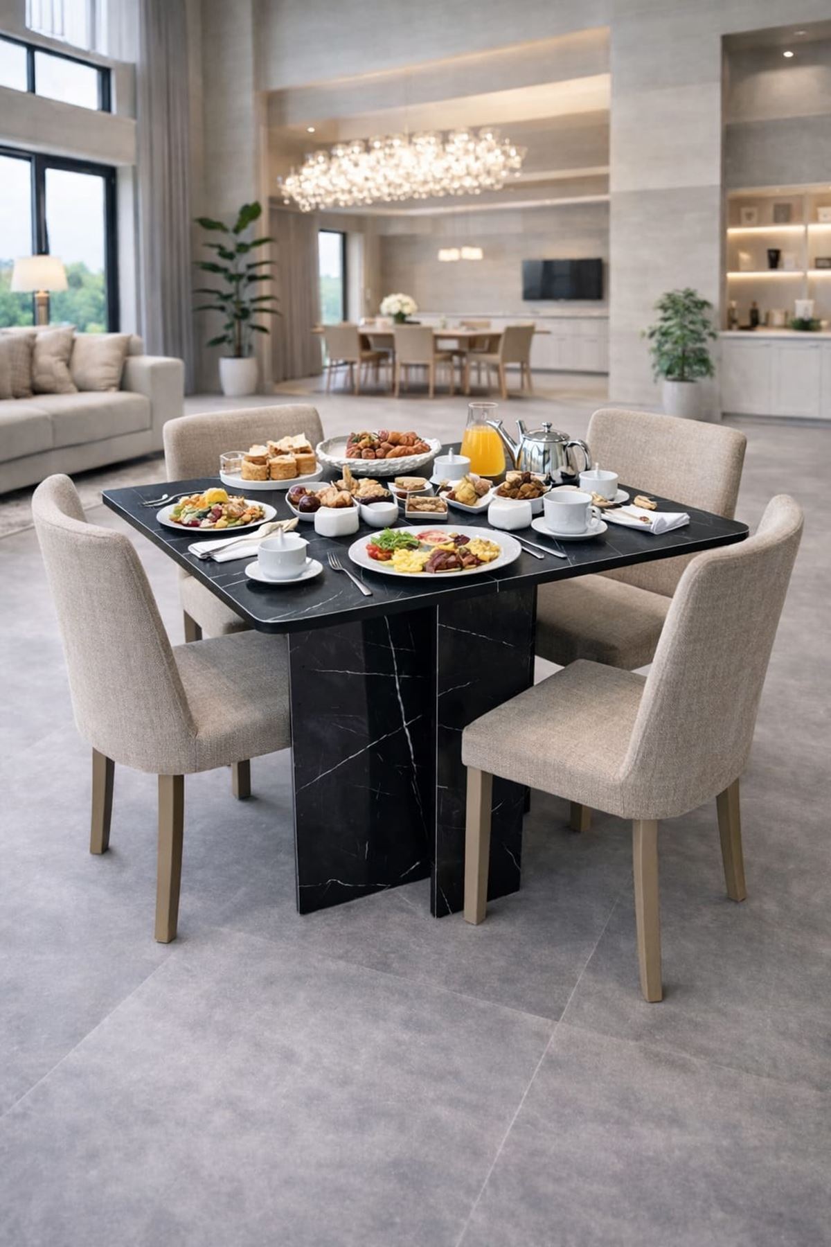 Demonte Pratik Açılır Kapanır Kanatlı Masa - Yemek Masası Siyah Mermer