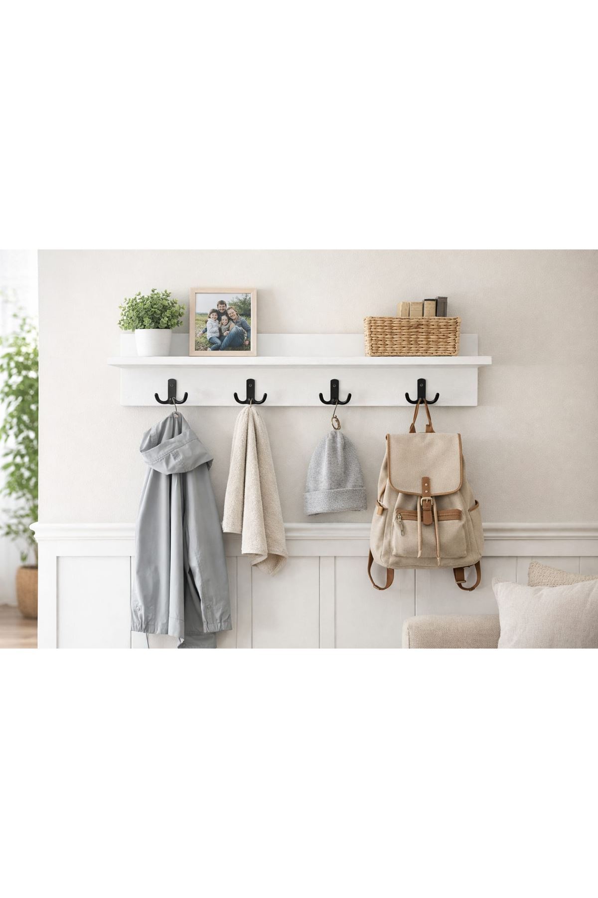 Portmanto Duvar Askılığı Elbise Askılığı  (BEYAZ) 40x15