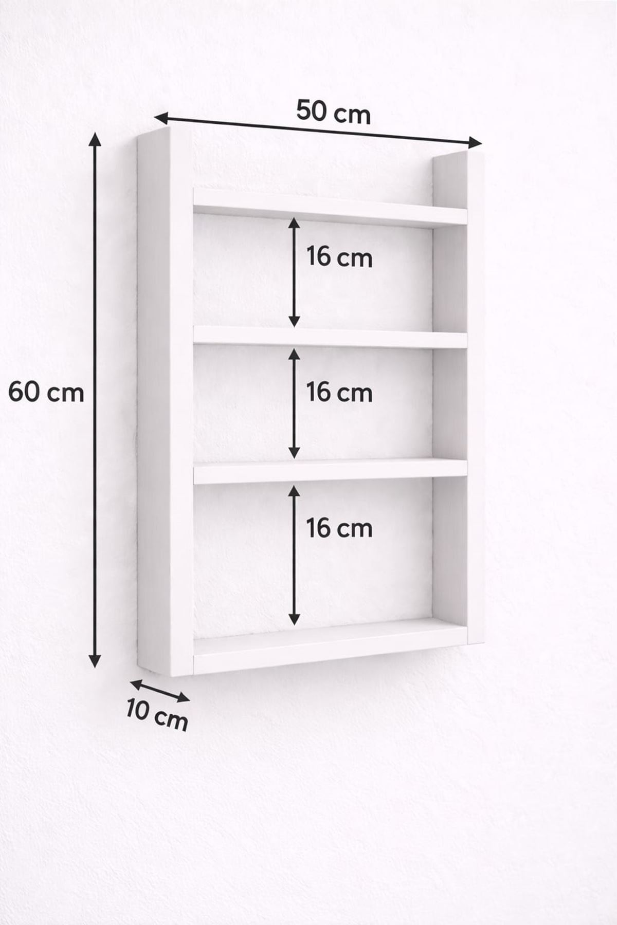 4'lü Duvar Rafı-Mutfak-Çok Amaçlı Raf-Beyaz 60x50x10