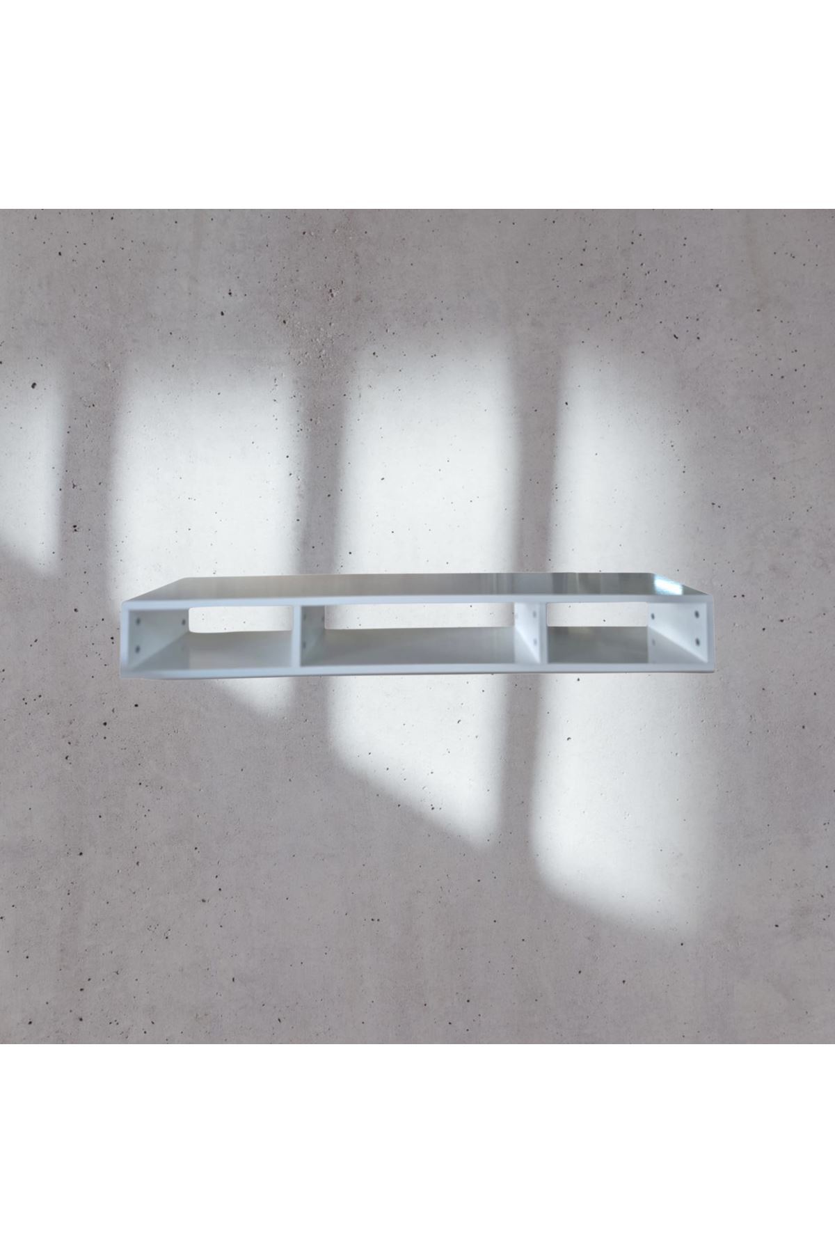 Dekoratif Raflı Duvar Tv Ünitesi  Üç Bölmeli Beyaz 130