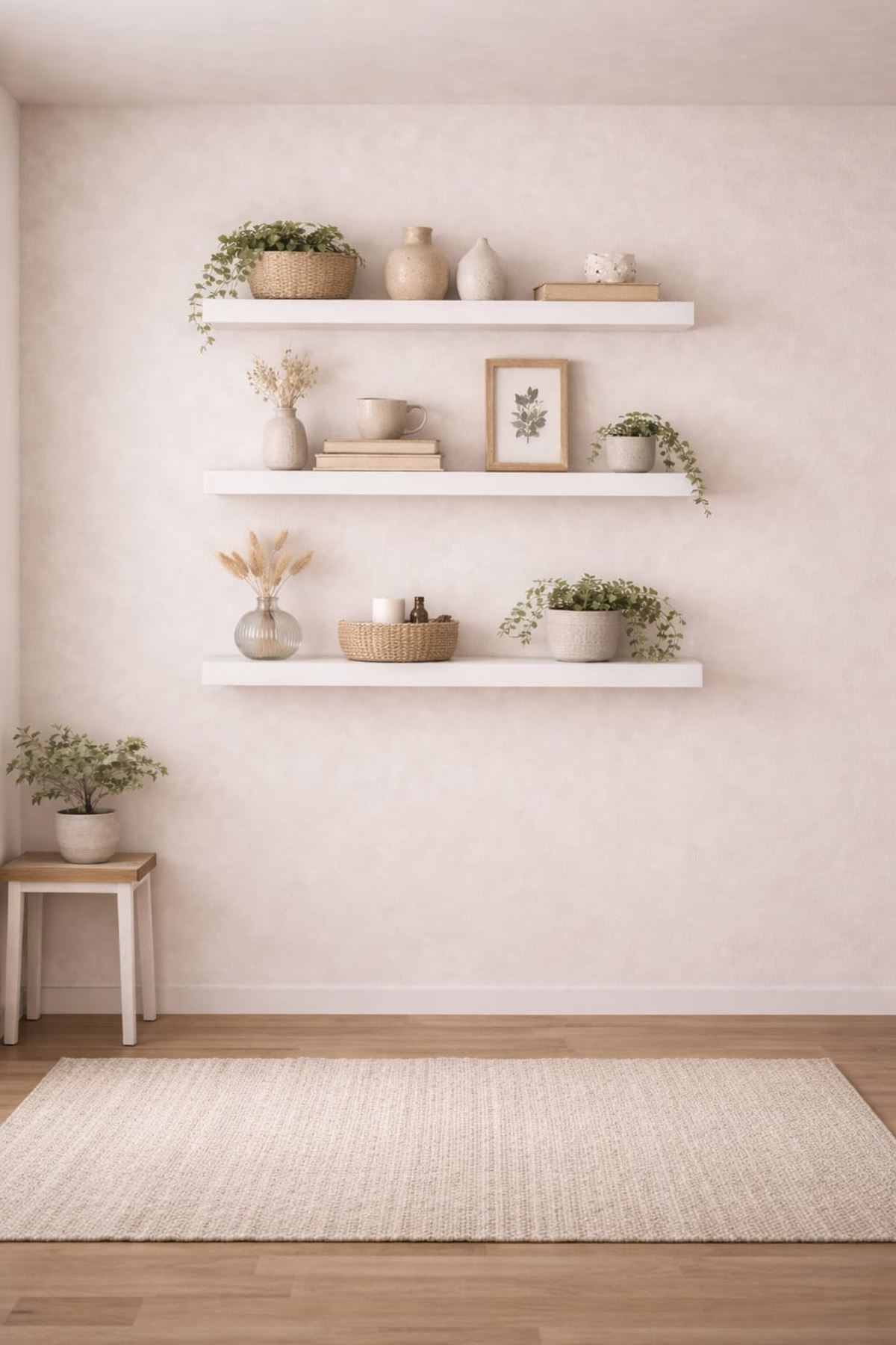 30 mm 3'lü Uçan Duvar Rafı Set Gizli Raf- Beyaz 15x40