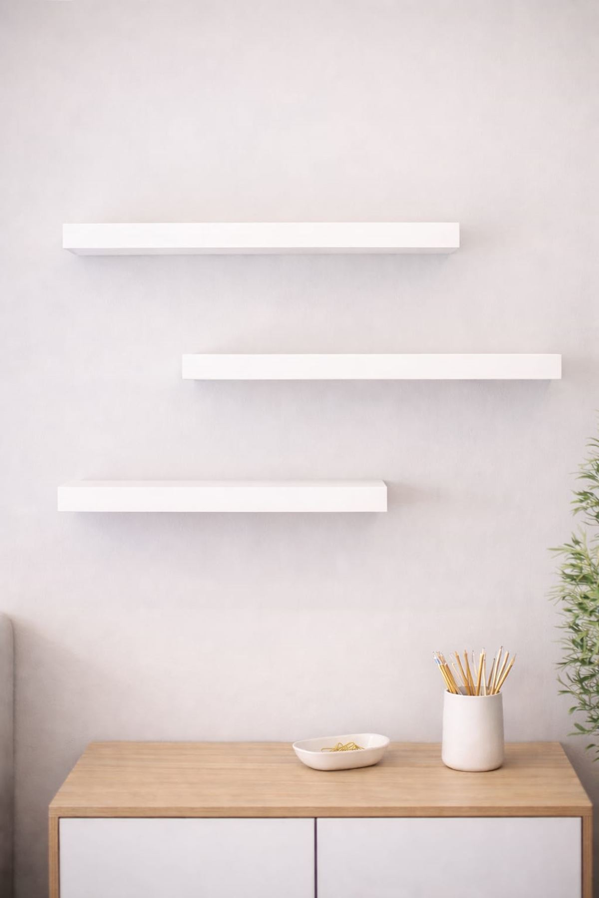 3'lü Uçan Duvar Rafı Set Gizli Raf- Beyaz 15x30