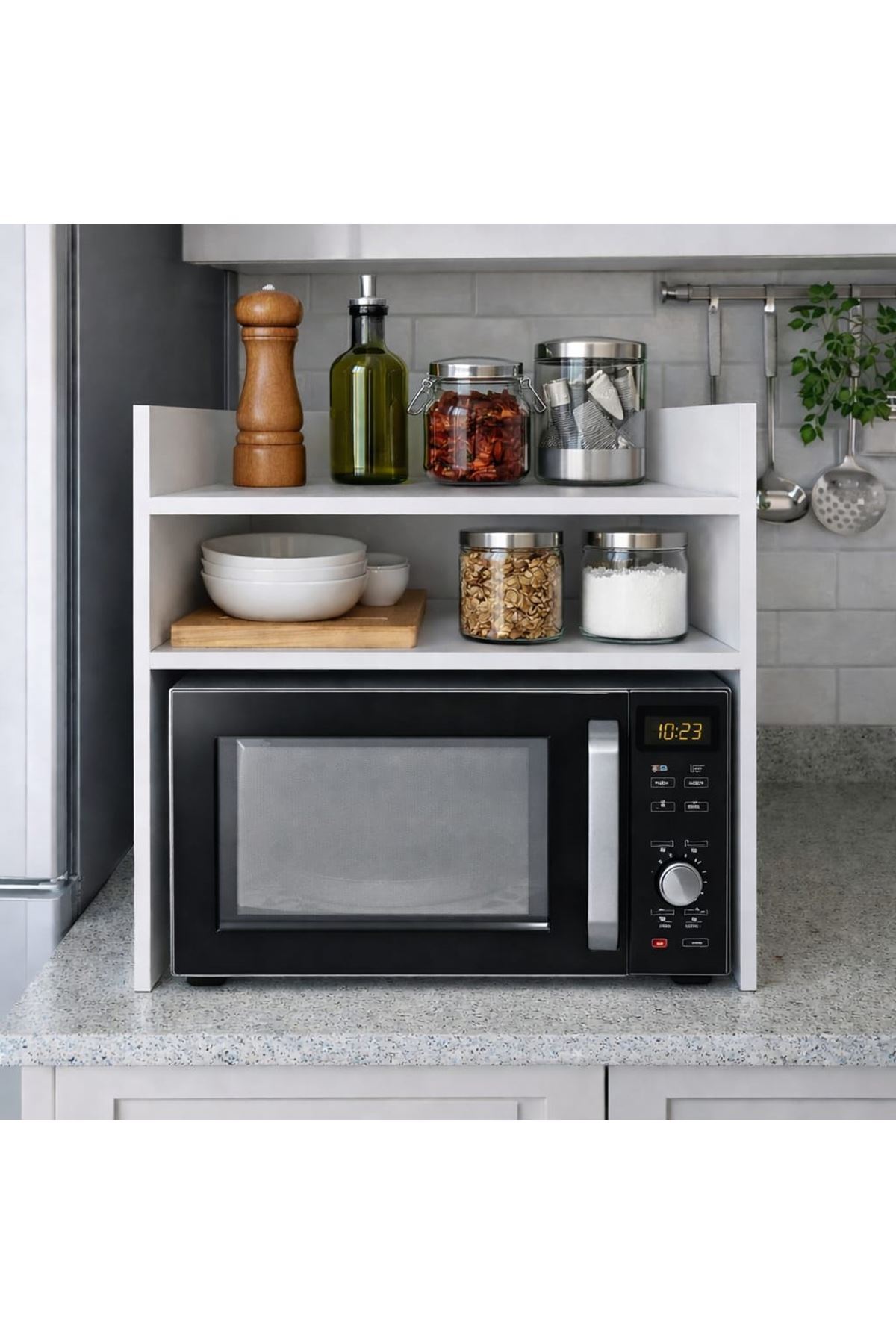 Beyaz Tezgah Üstü Raf - Fırın, Mikrodalga Organizer Düzenleyici -Çok Amaçlı Raf