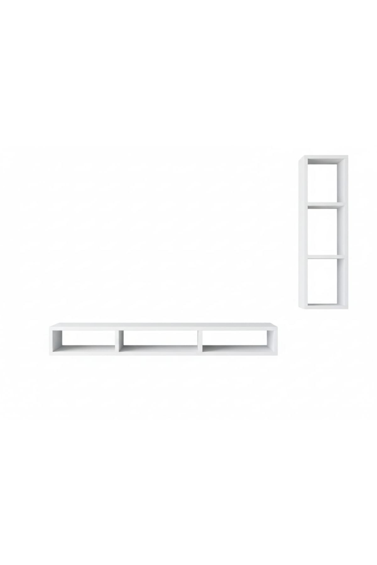 Dekoratif Duvar Rafı - Tv Ünitesi 2 Parçalı Beyaz 150x90