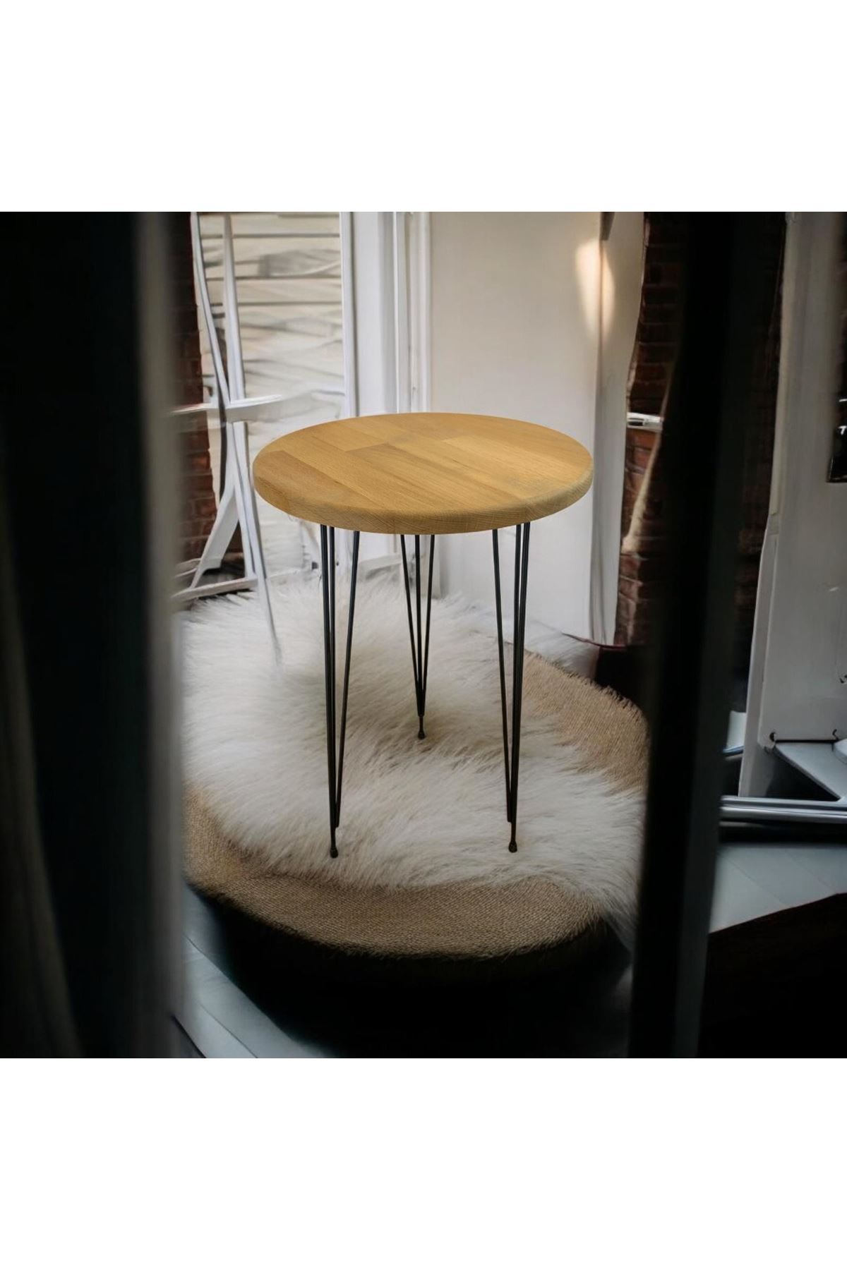 Masif Panel Ahşap Yan Sehpa Firkete Ayaklı