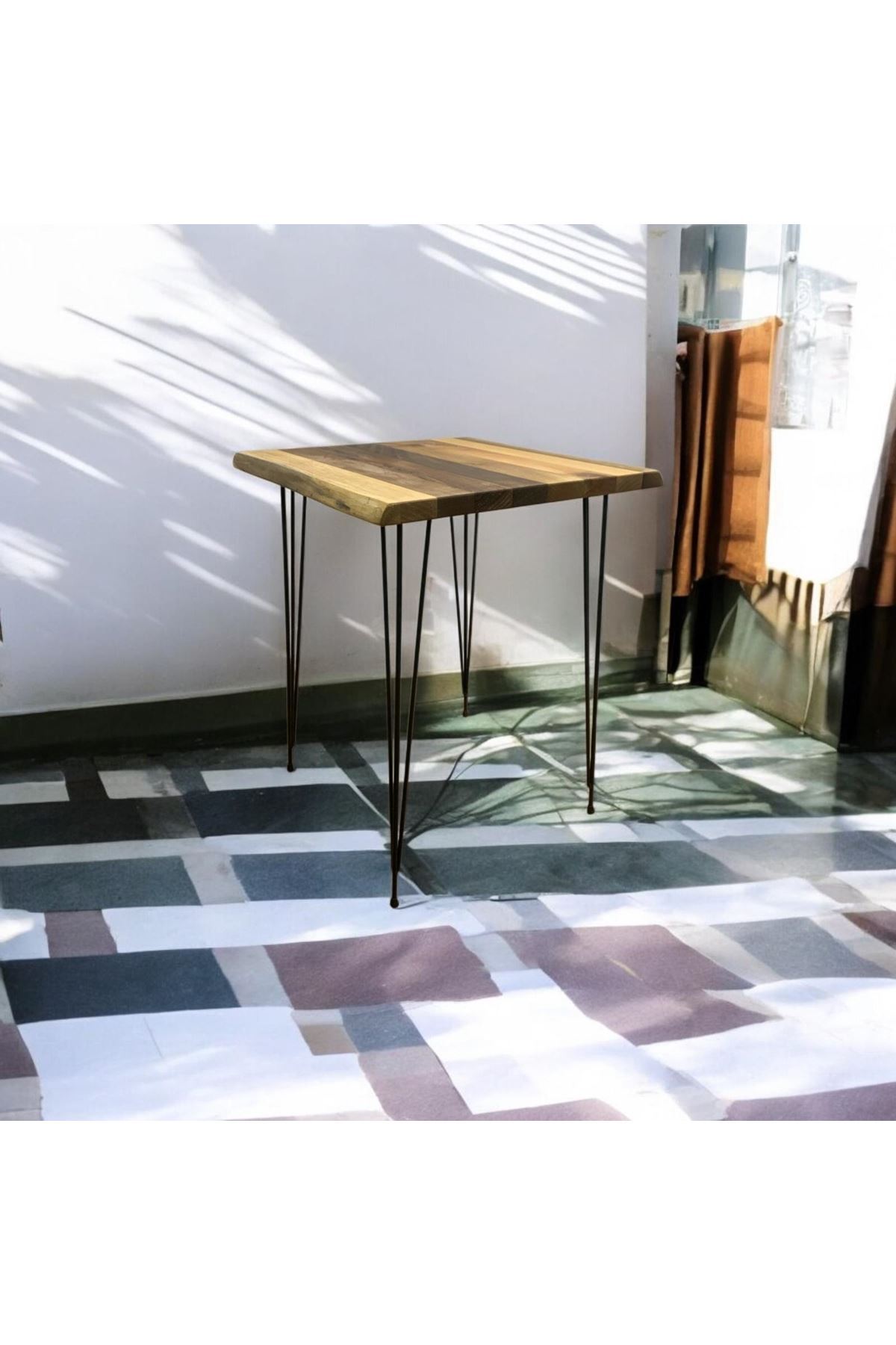 Ceviz Ahşap Yan Sehpa Firkete Ayaklı (Siyah AYAKLI)