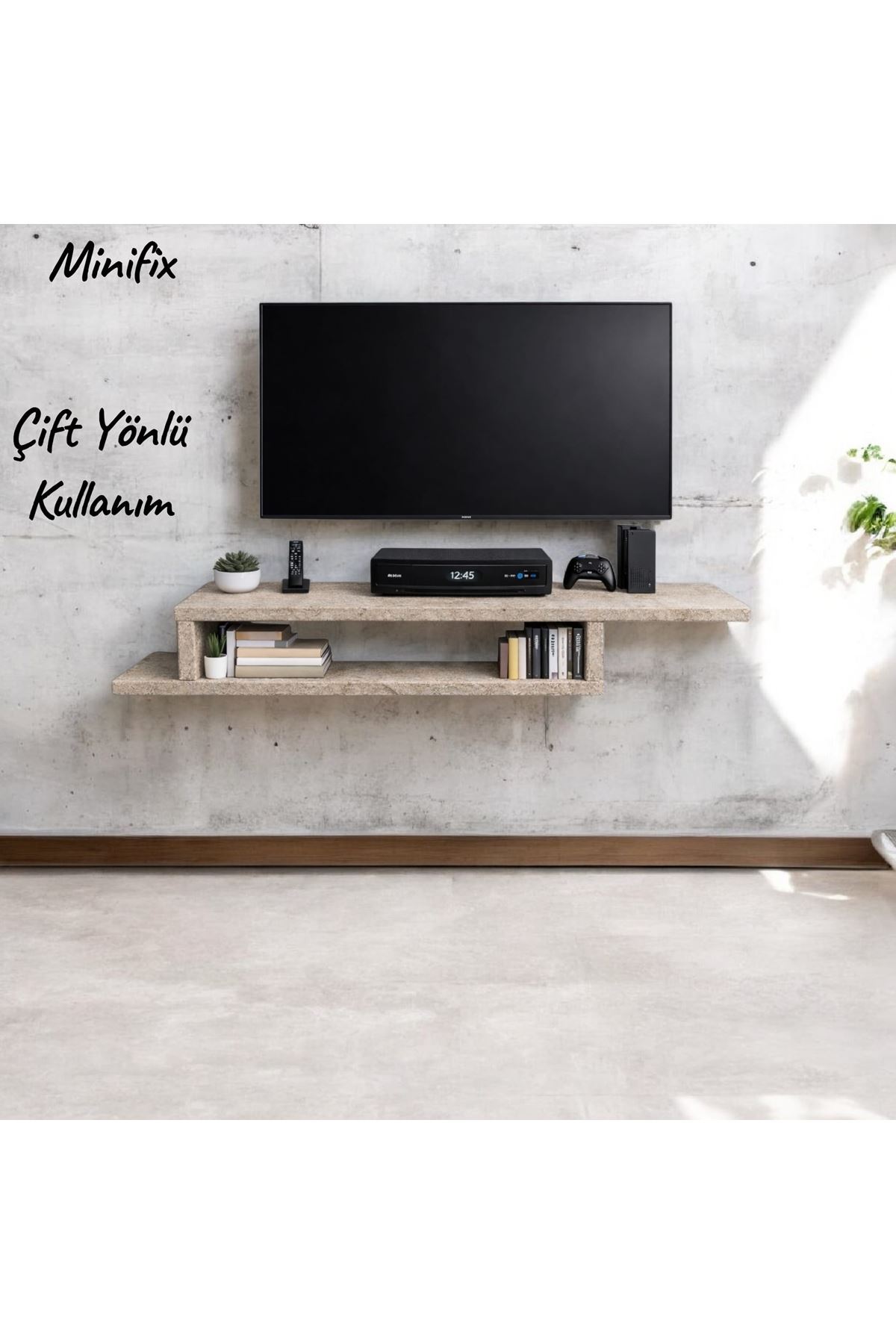 Dekoratif Raflı Duvar Tv Ünitesi  Z Raf Traverten 150