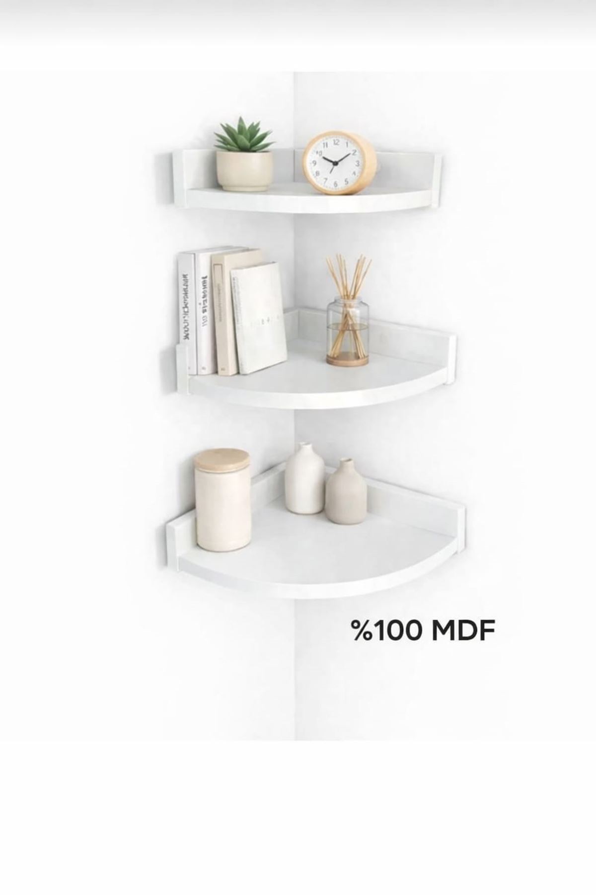 3'Lü Üçgen Köşe Duvar Raf 31 x 26 x 23