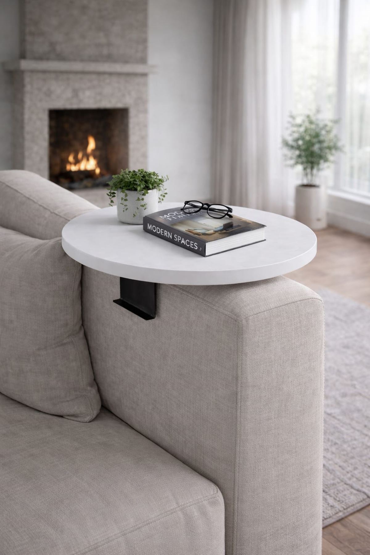 Yan Sehpa Ayarlanabilir Tepsi Dekoratif Modern Tepsi Beyaz