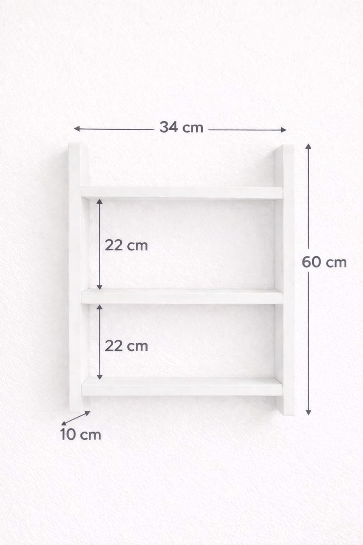 3'lü Duvar Rafı-Mutfak-Çok Amaçlı Raf-Beyaz 36x60x10