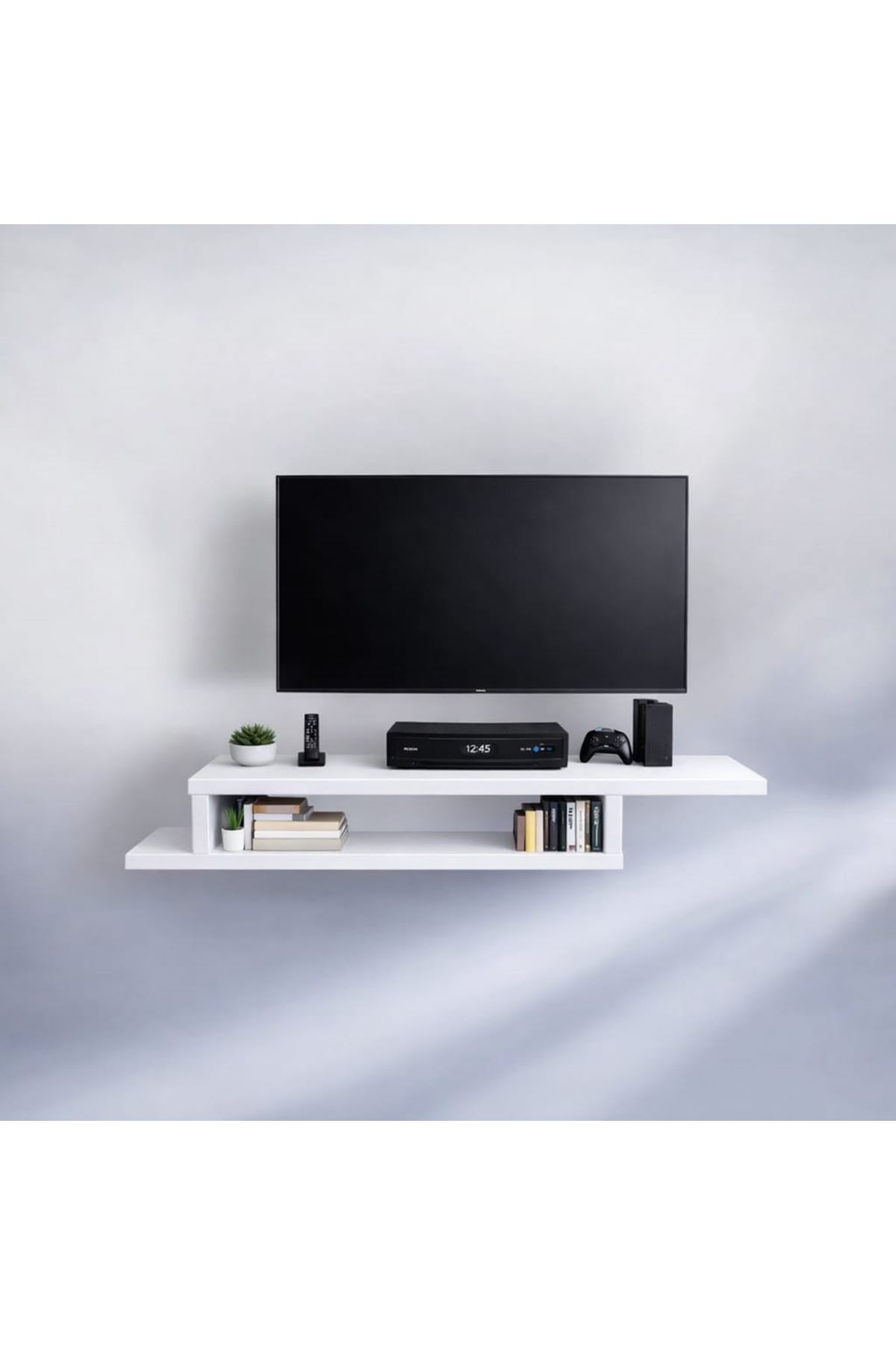 Dekoratif Raflı Duvar Tv Ünitesi  Z Raf Beyaz 130