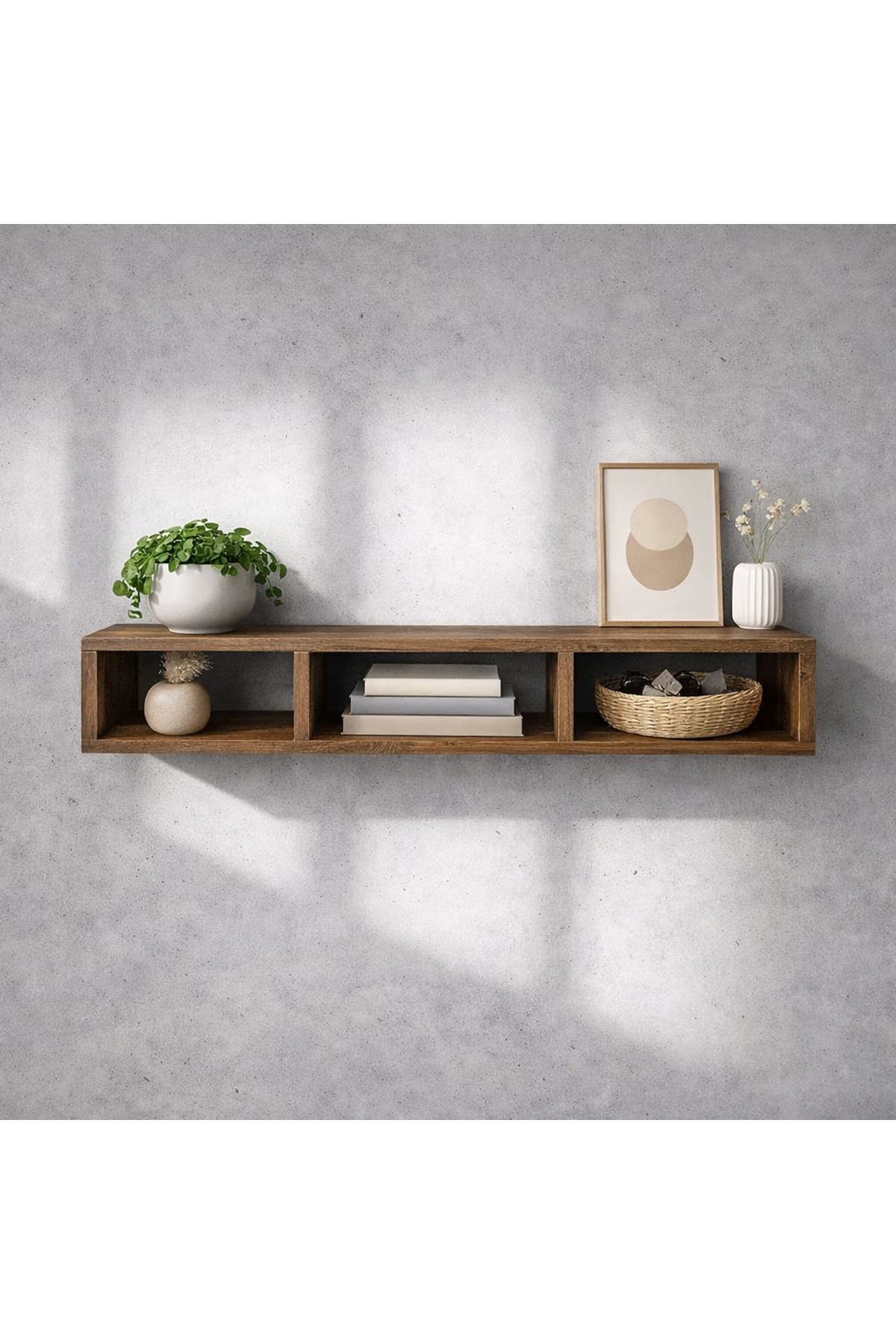 Dekoratif Raflı Duvar Tv Ünitesi Üç Bölmeli Atlantik Çam 130