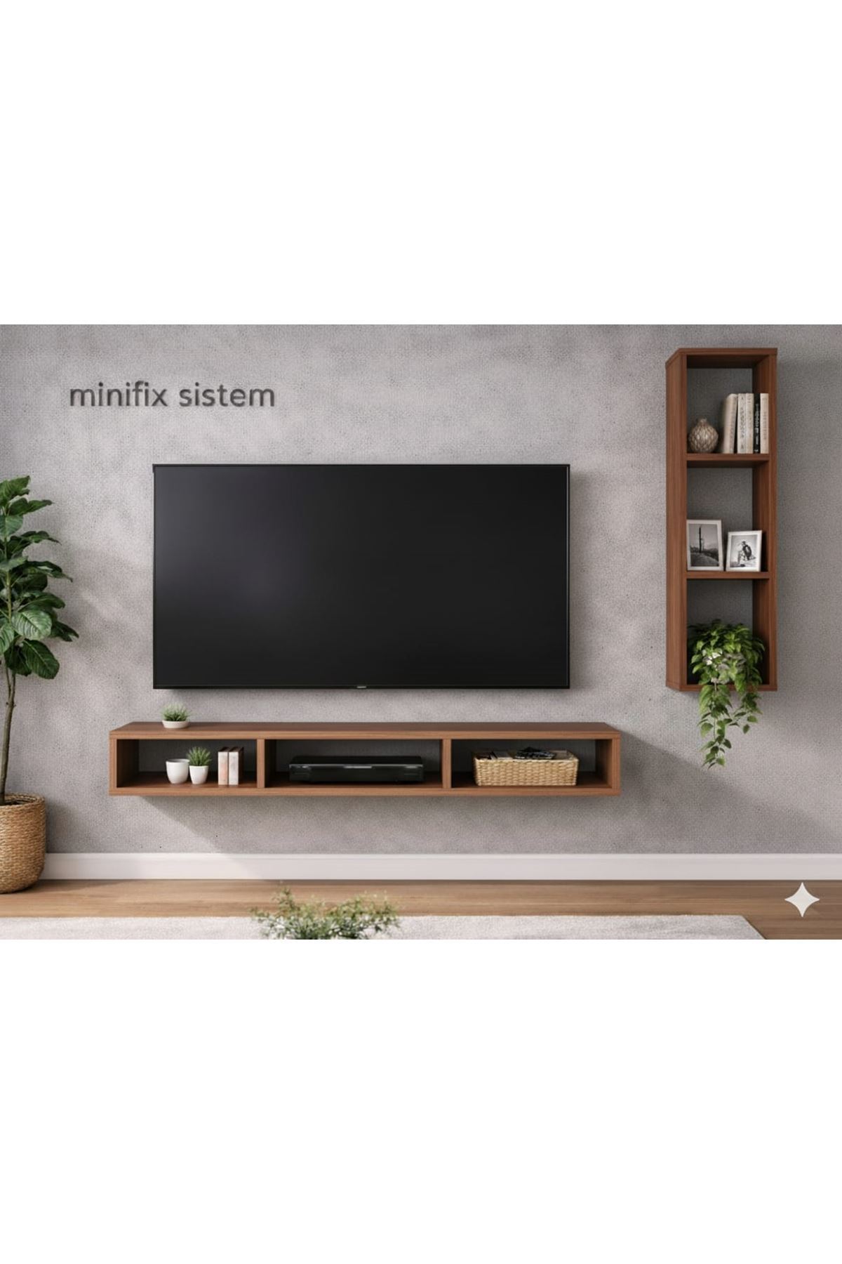 Dekoratif Duvar Rafı - Tv Ünitesi 2 Parçalı Atlantik Çam 90x90