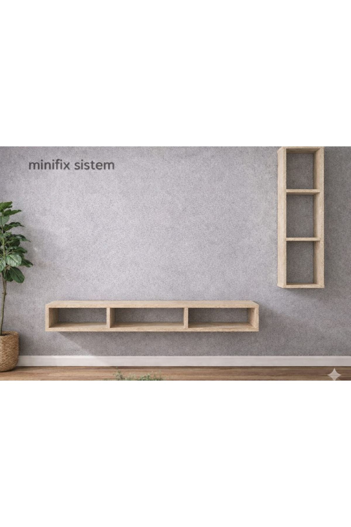 Dekoratif Duvar Rafı - Tv Ünitesi 2 Parçalı Traverten 150x90