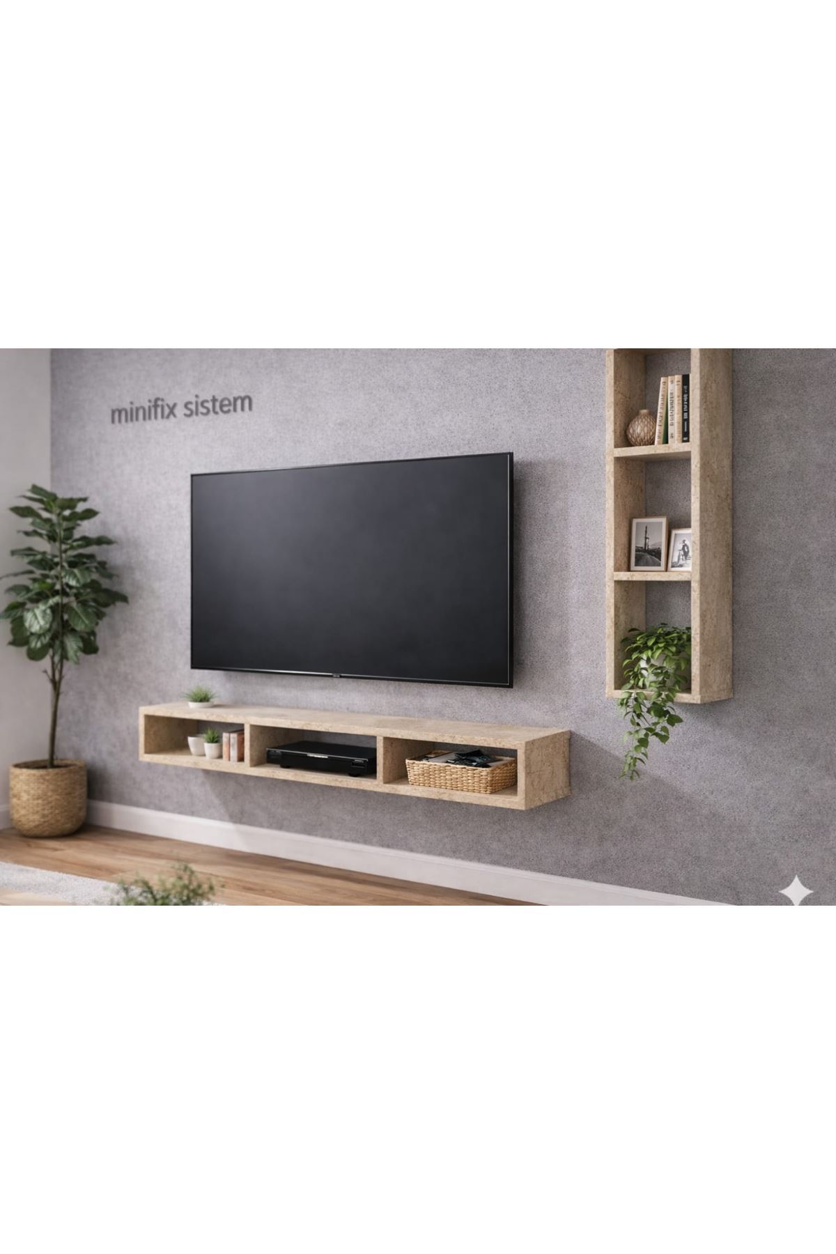 Dekoratif Duvar Rafı - Tv Ünitesi 2 Parçalı Traverten 130x90