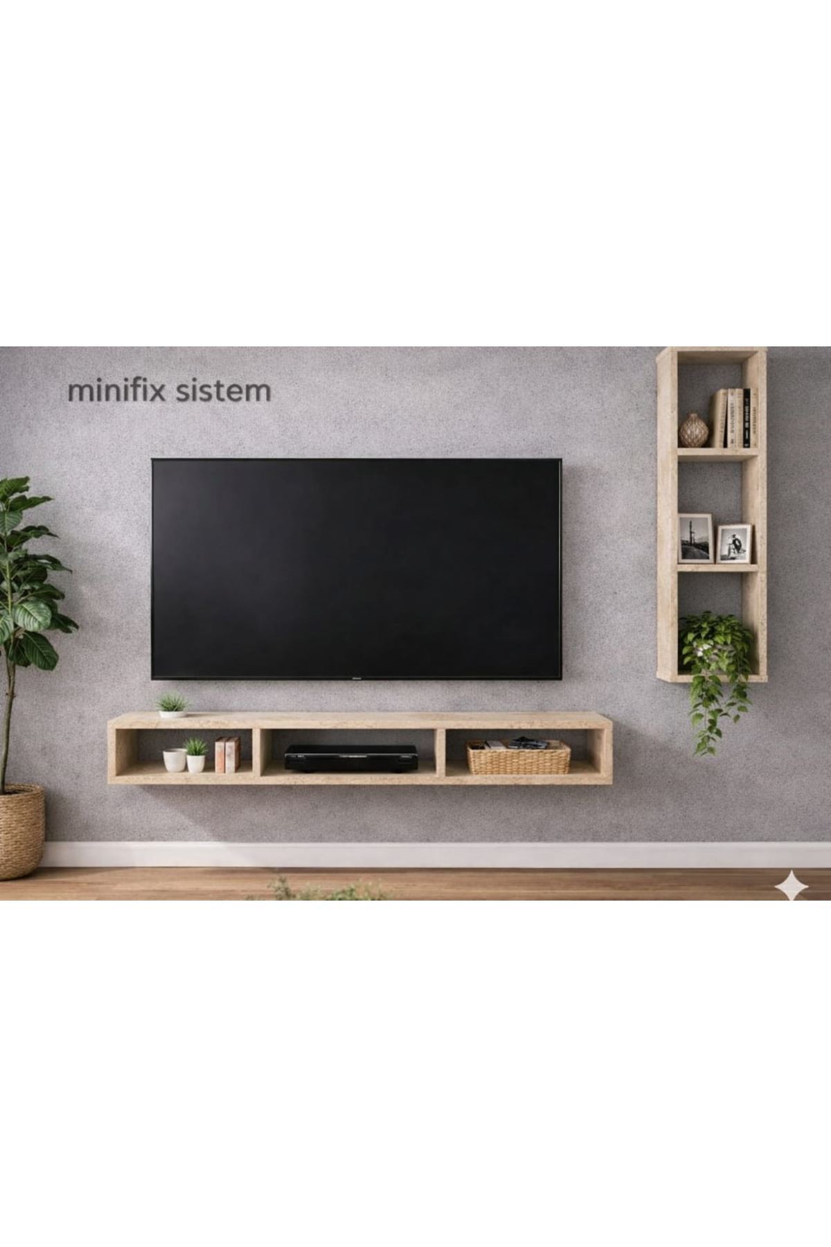 Dekoratif Duvar Rafı - Tv Ünitesi 2 Parçalı Traverten 150x90